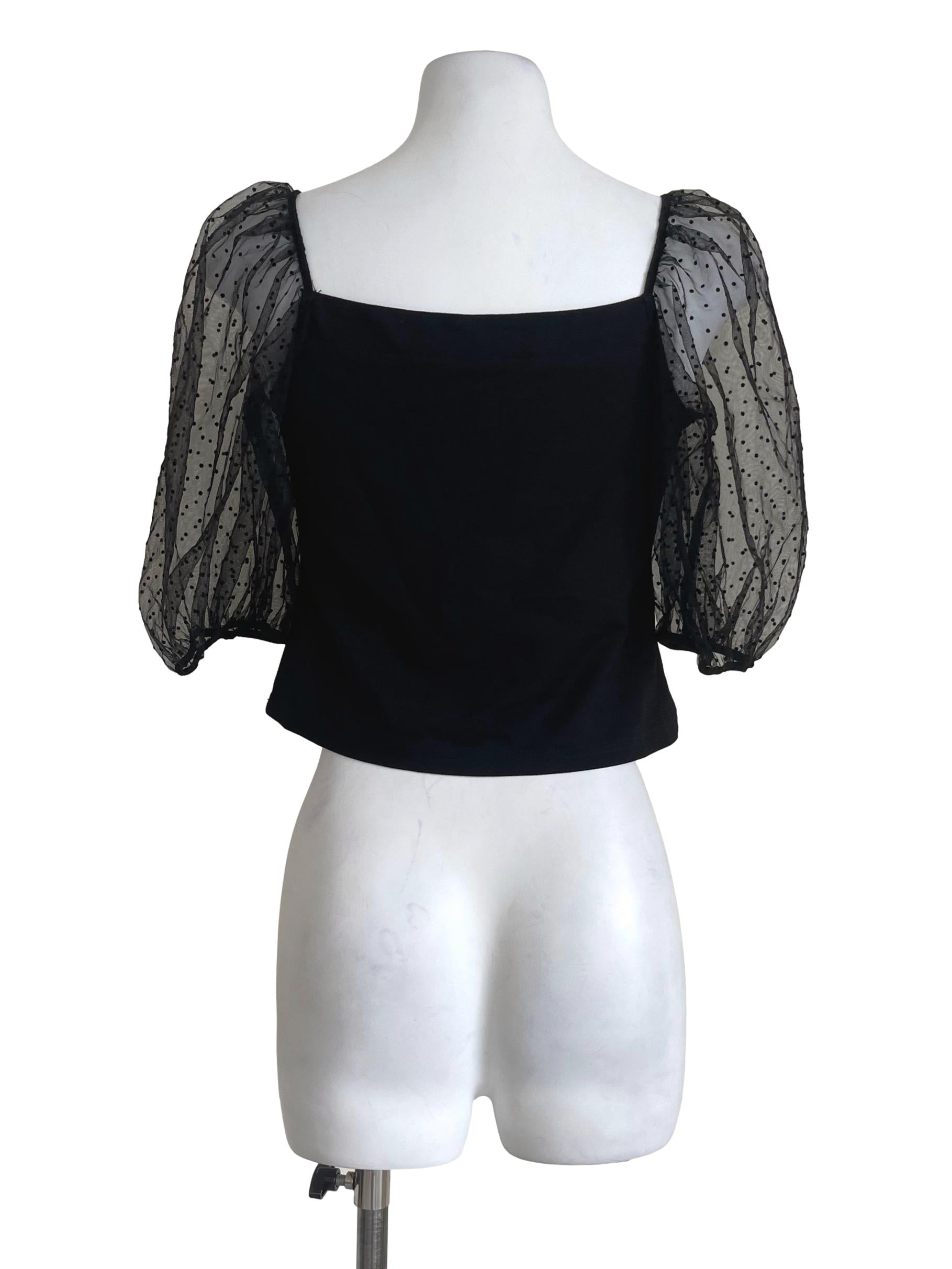 Black Translucent Sleeve Polkadot Top