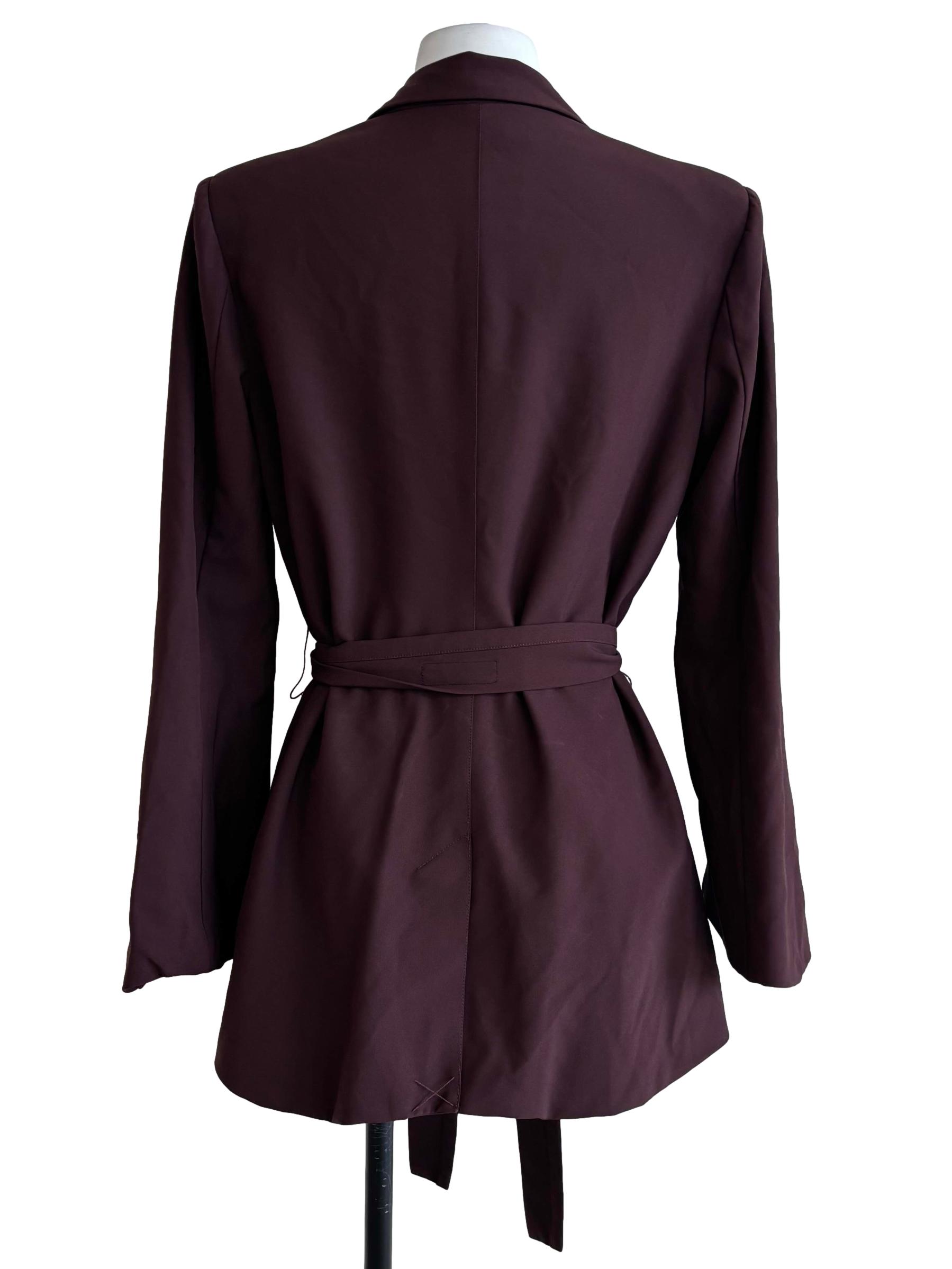 Wine Purple Blazer With Belt Tie