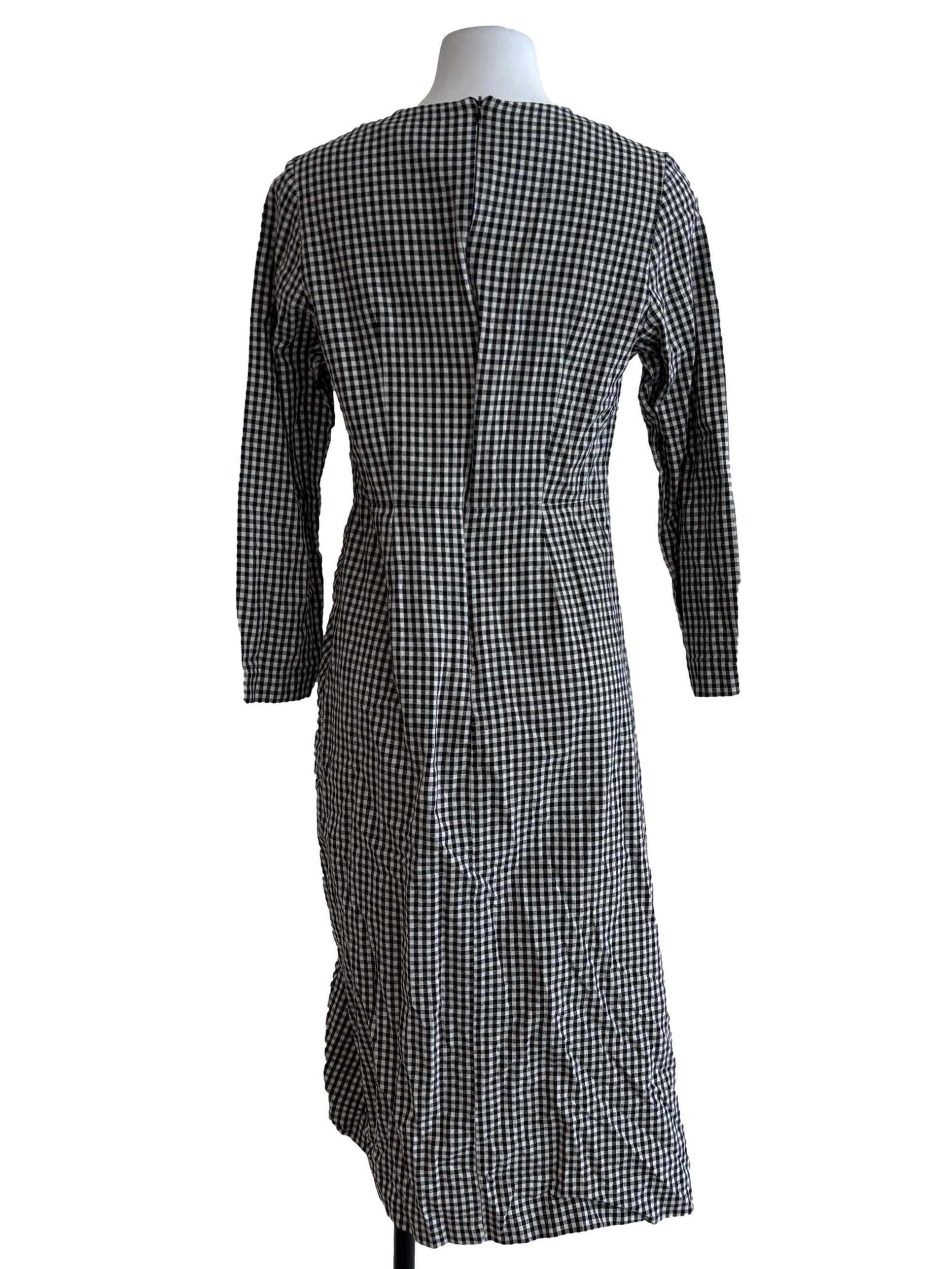 Black And White Ruched Gingham Dress