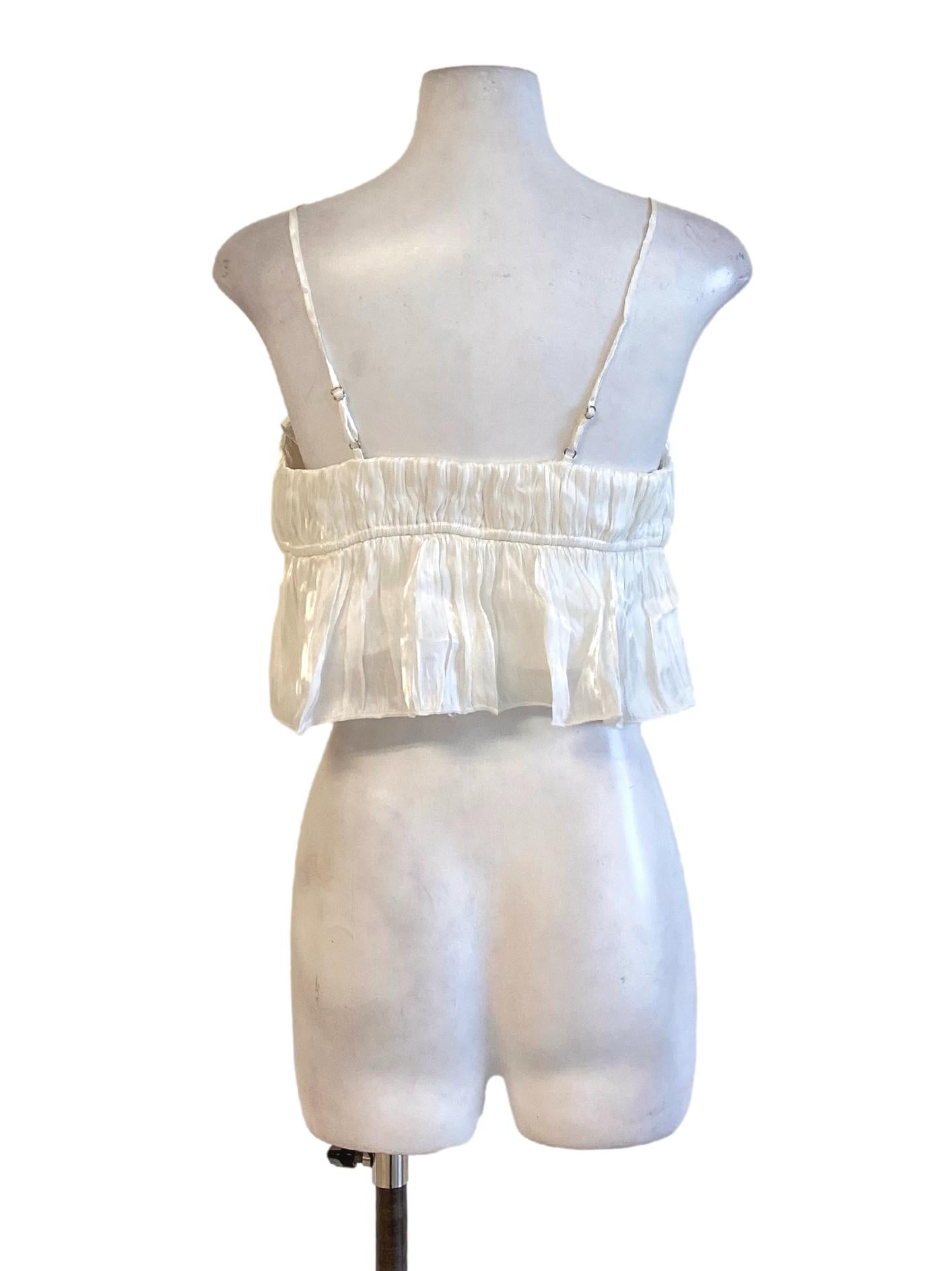 Pure White Wrinkled Spaghetti Strap Peplum Cropped Top