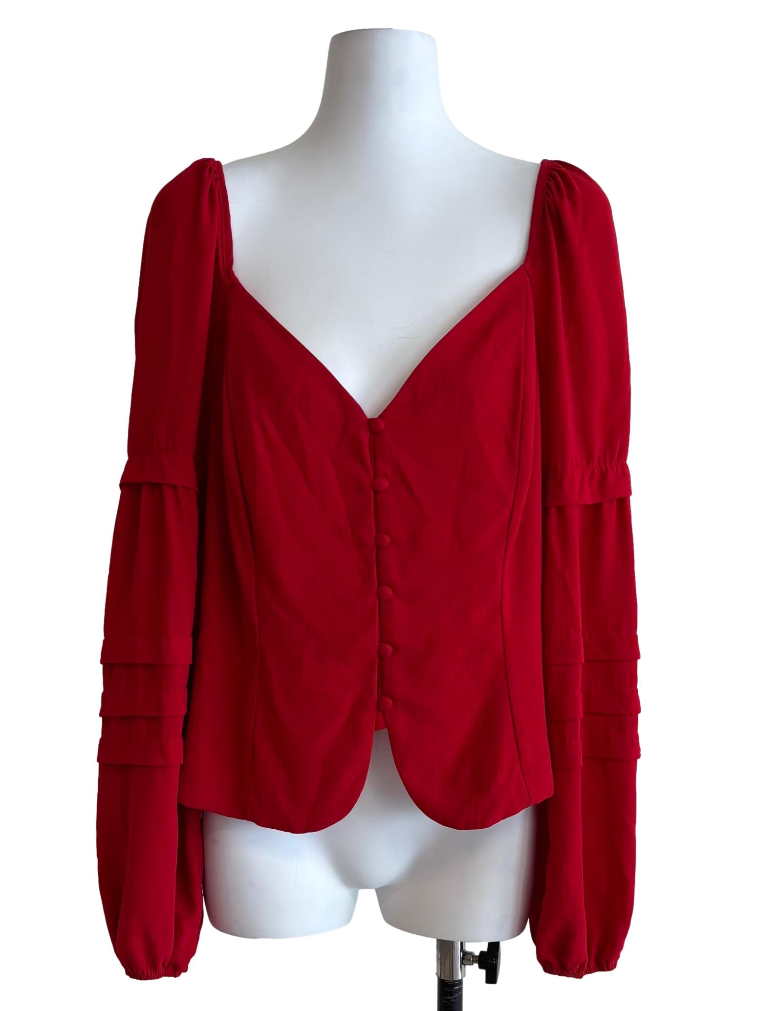 Crimson Red Buttoned Sweetheart Blouse