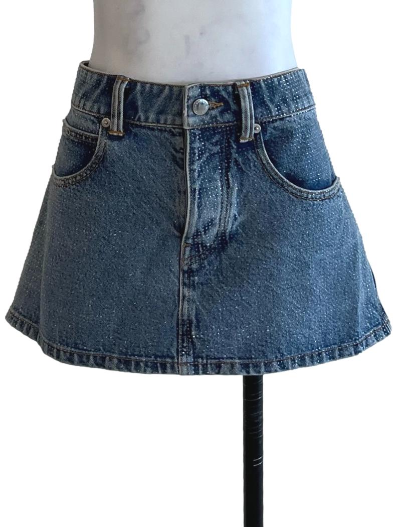 Blue Crystal-Embellished Denim Mini Skirt