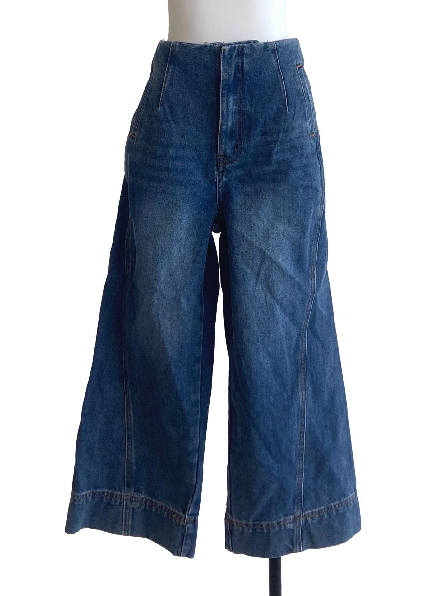 Blue Herringbone High Waist Straight Jeans LB