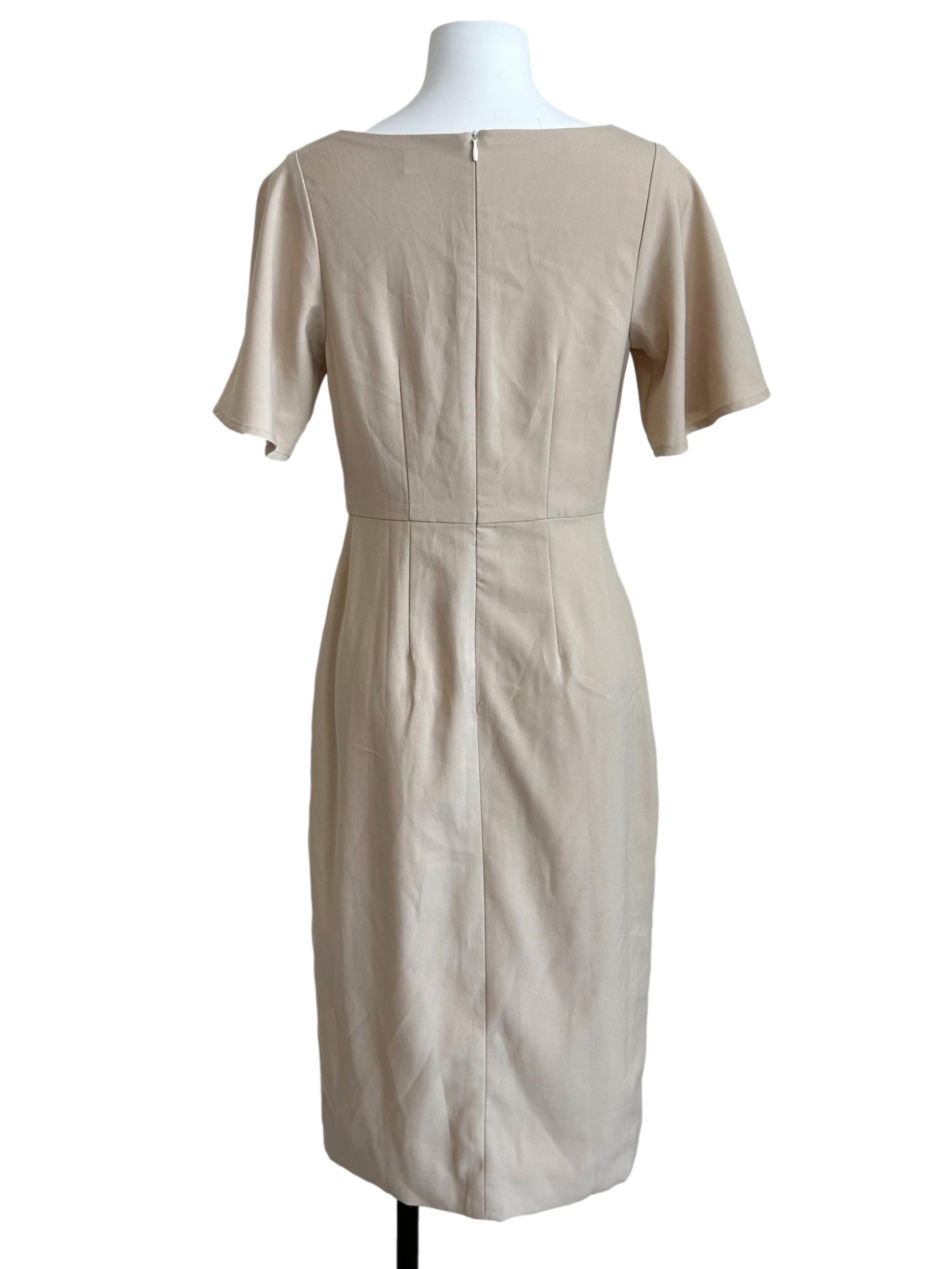 Beige Square-Neck Button-Front Midi Dress