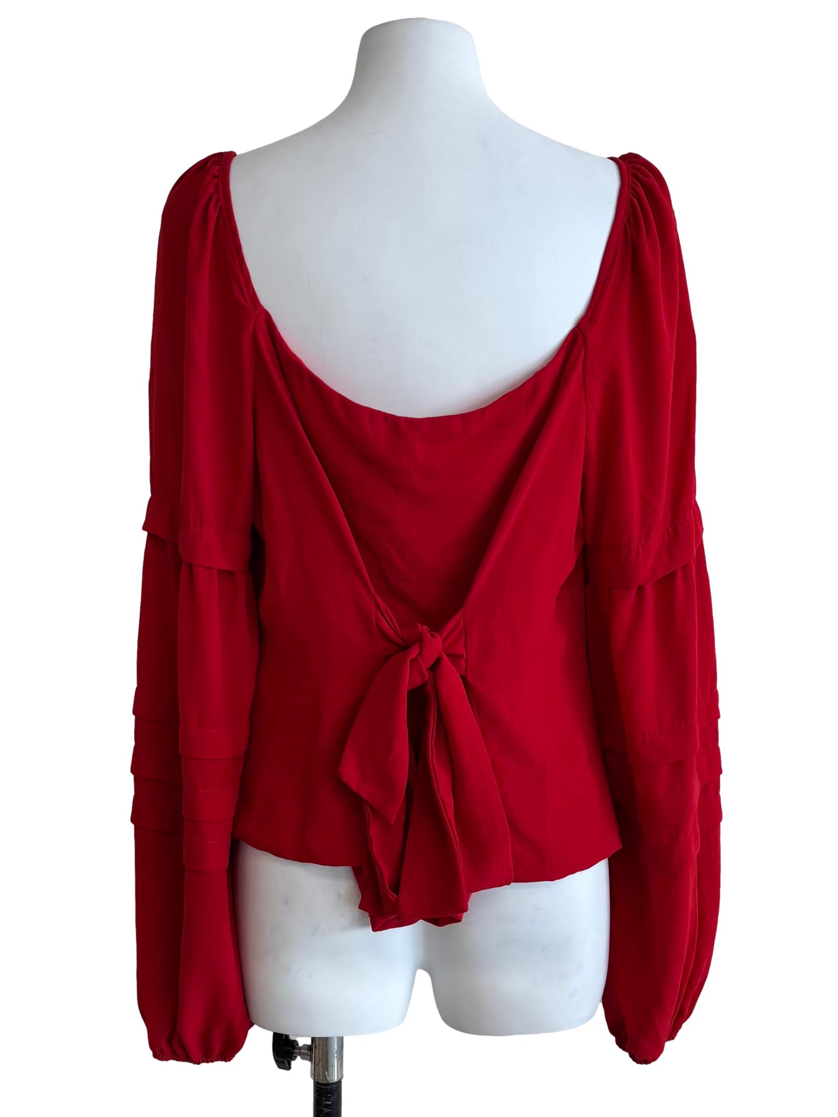 Crimson Red Buttoned Sweetheart Blouse