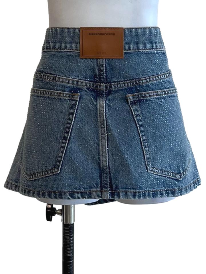 Blue Crystal-Embellished Denim Mini Skirt