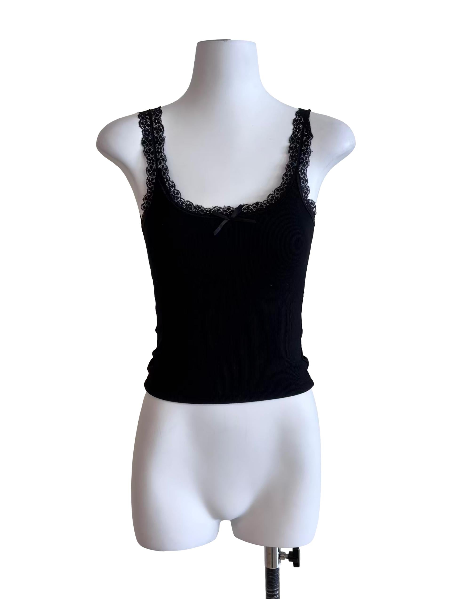 Black Lace Hem Cami Tank Top