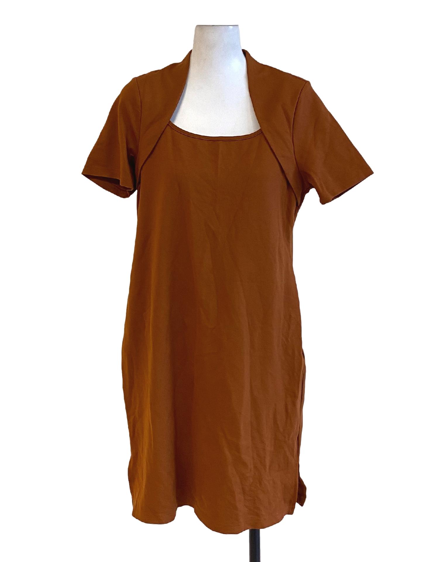 Spice Orange Square Neck Short Sleeve Sheath Dress