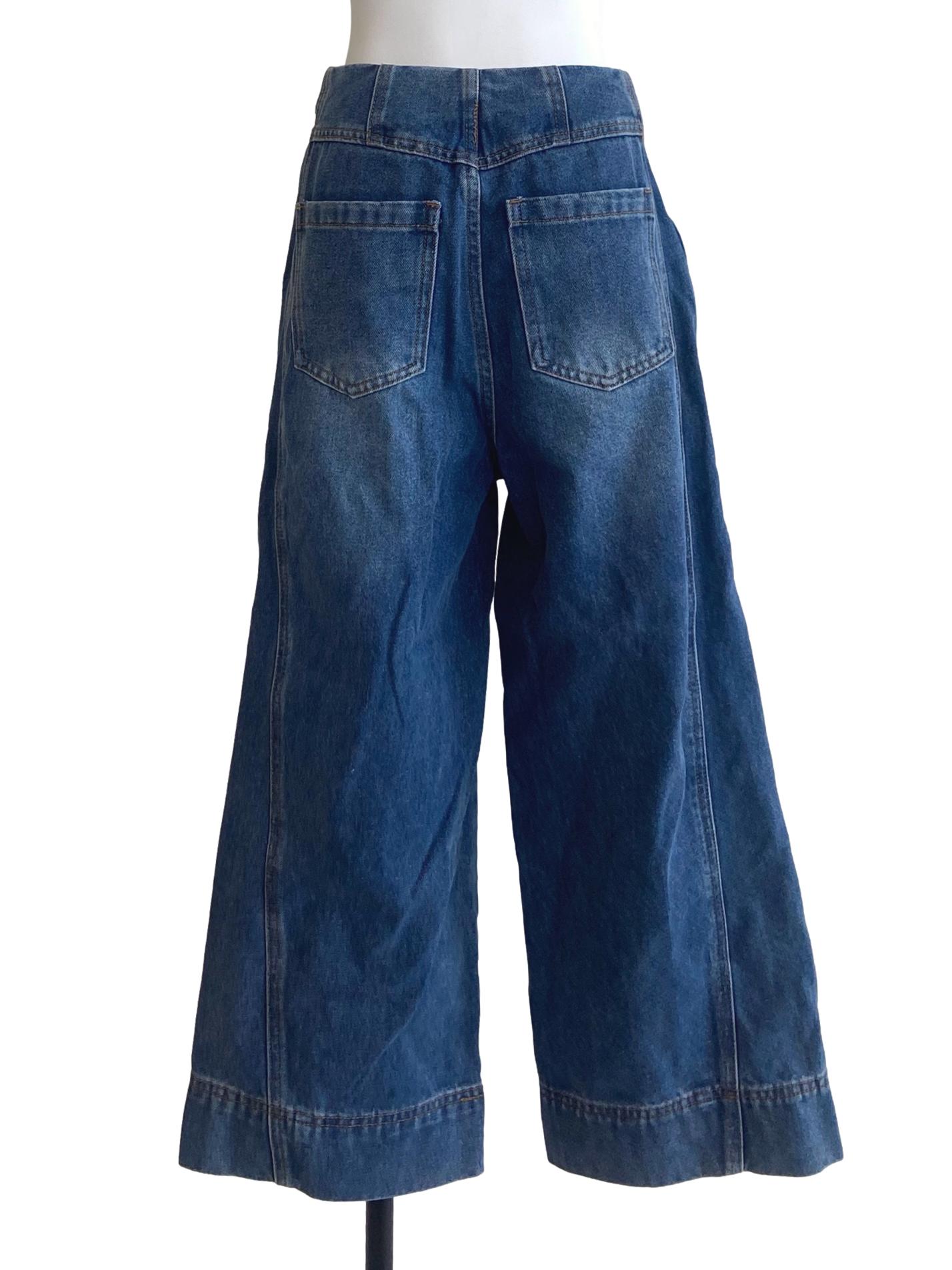 Blue Herringbone High Waist Straight Jeans LB