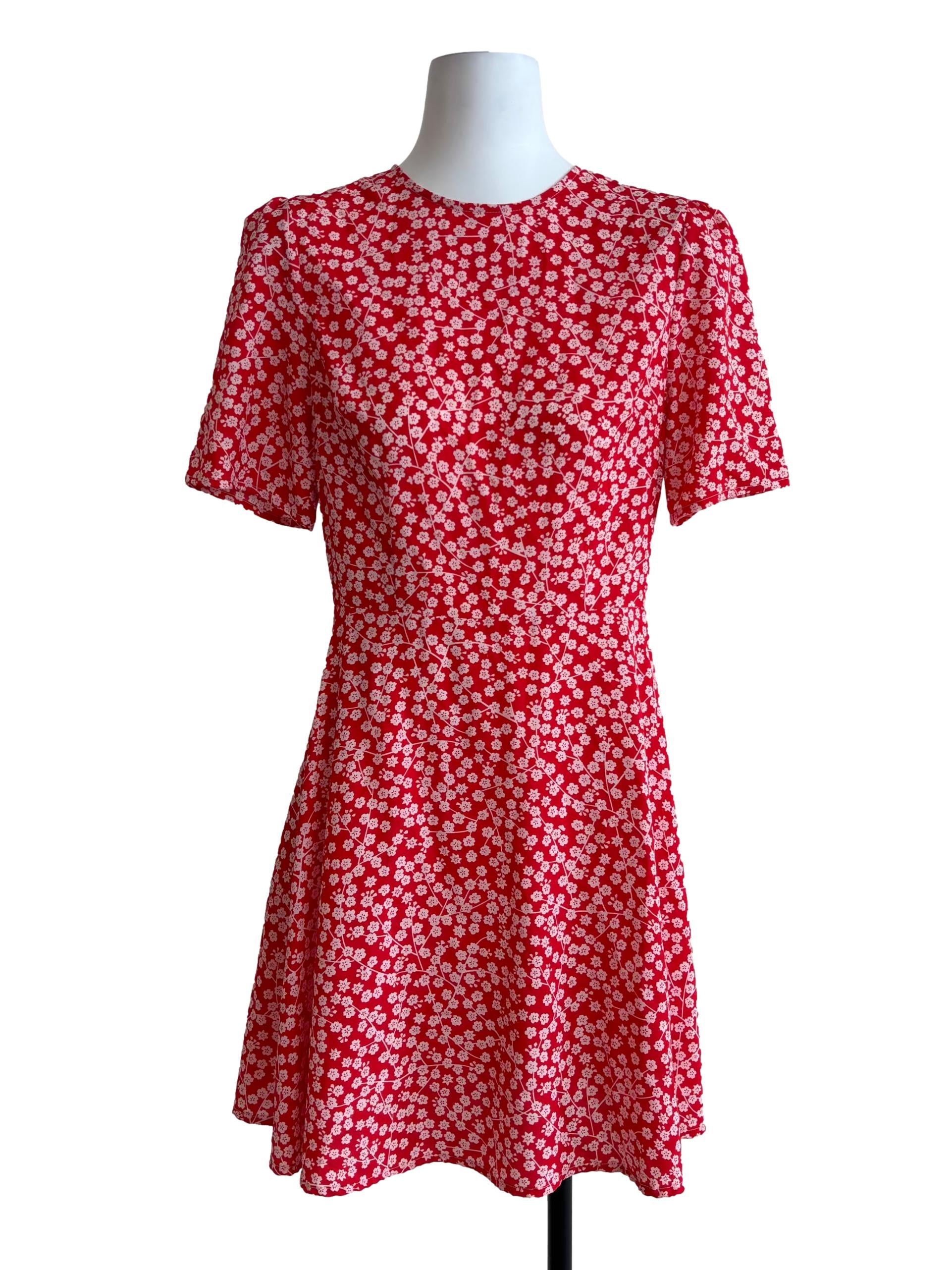 Candy Red Floral Print A-Line Dress