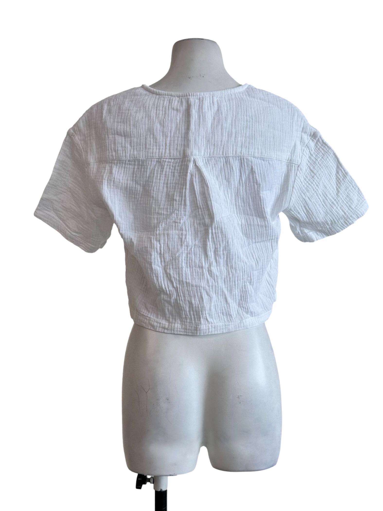 Powder White Texture V Neckline Top