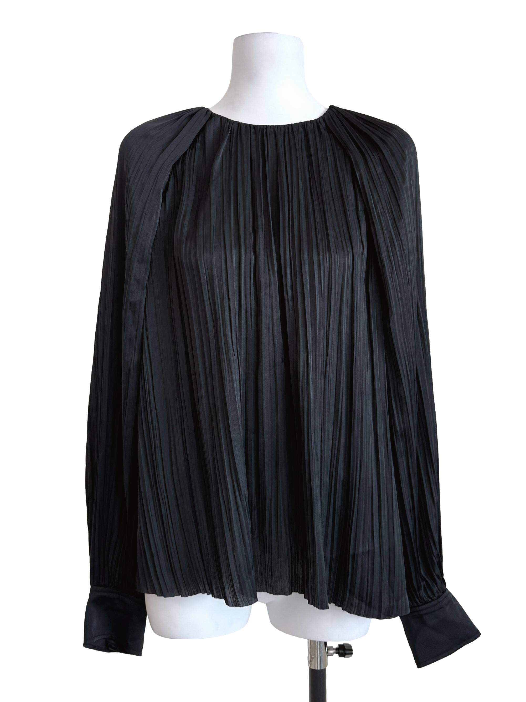 Black Pleated Long Sleeves Top