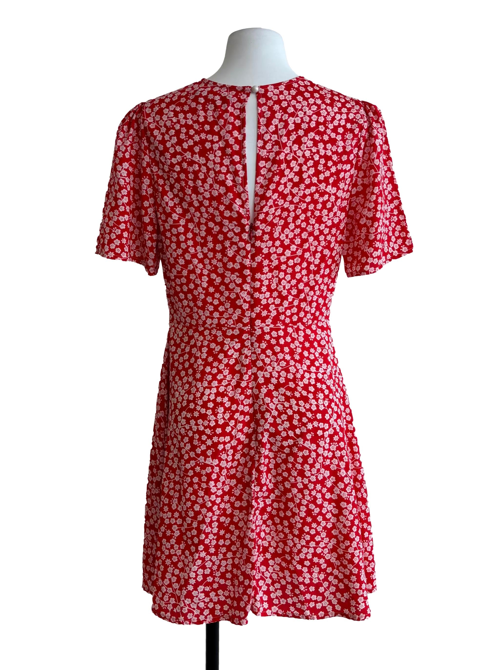 Candy Red Floral Print A-Line Dress