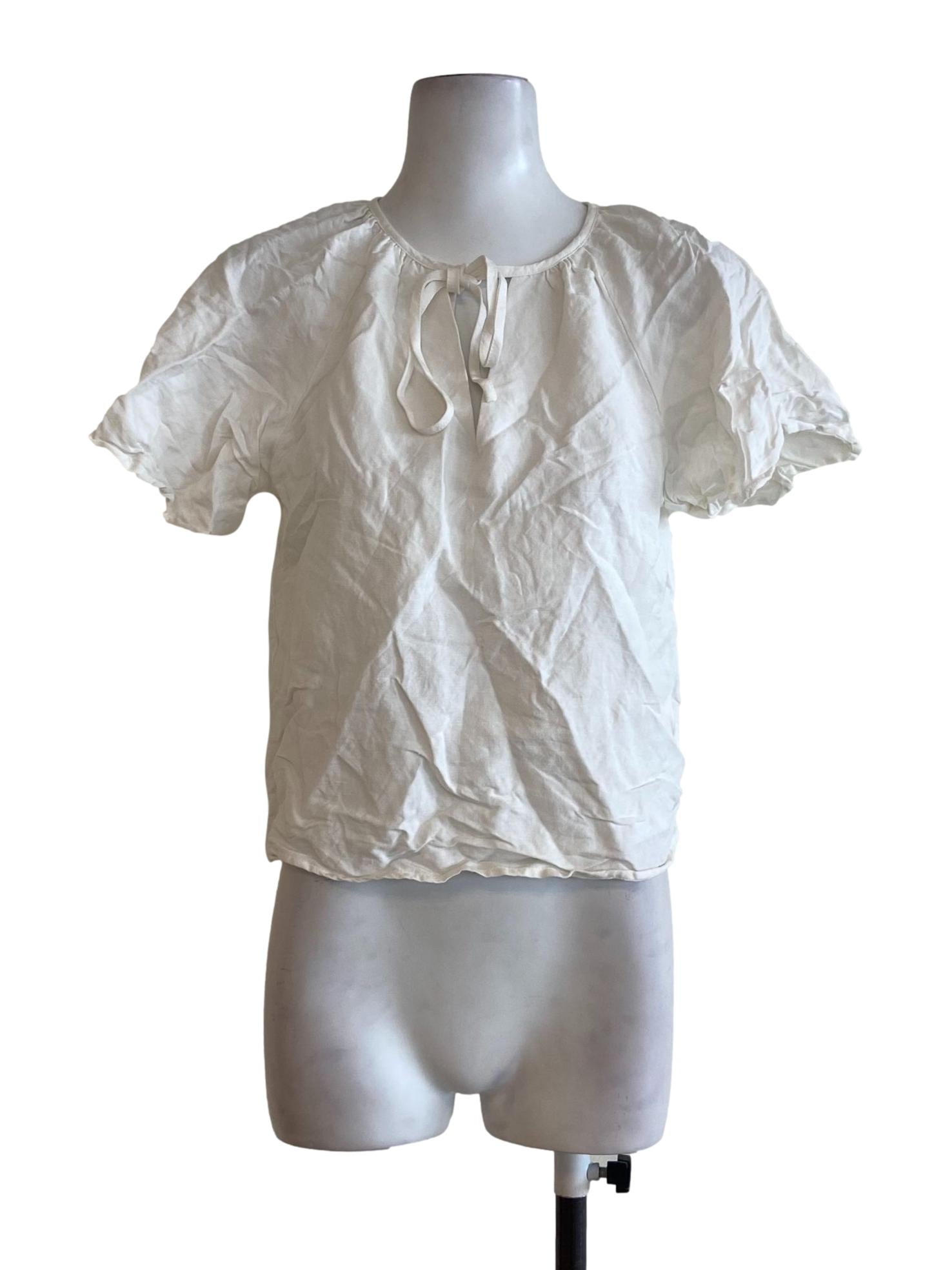 White Linen Circular-Cap Sleeve Top