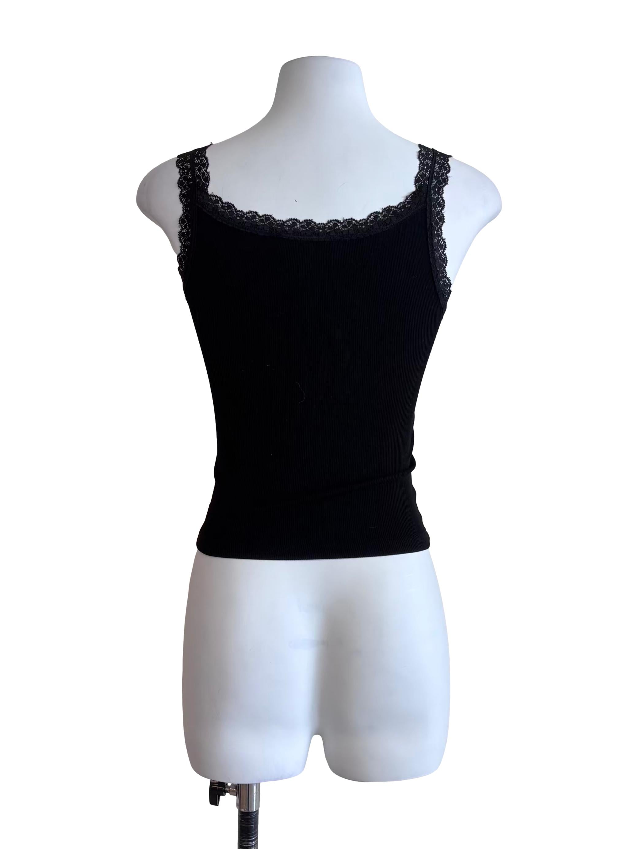 Black Lace Hem Cami Tank Top