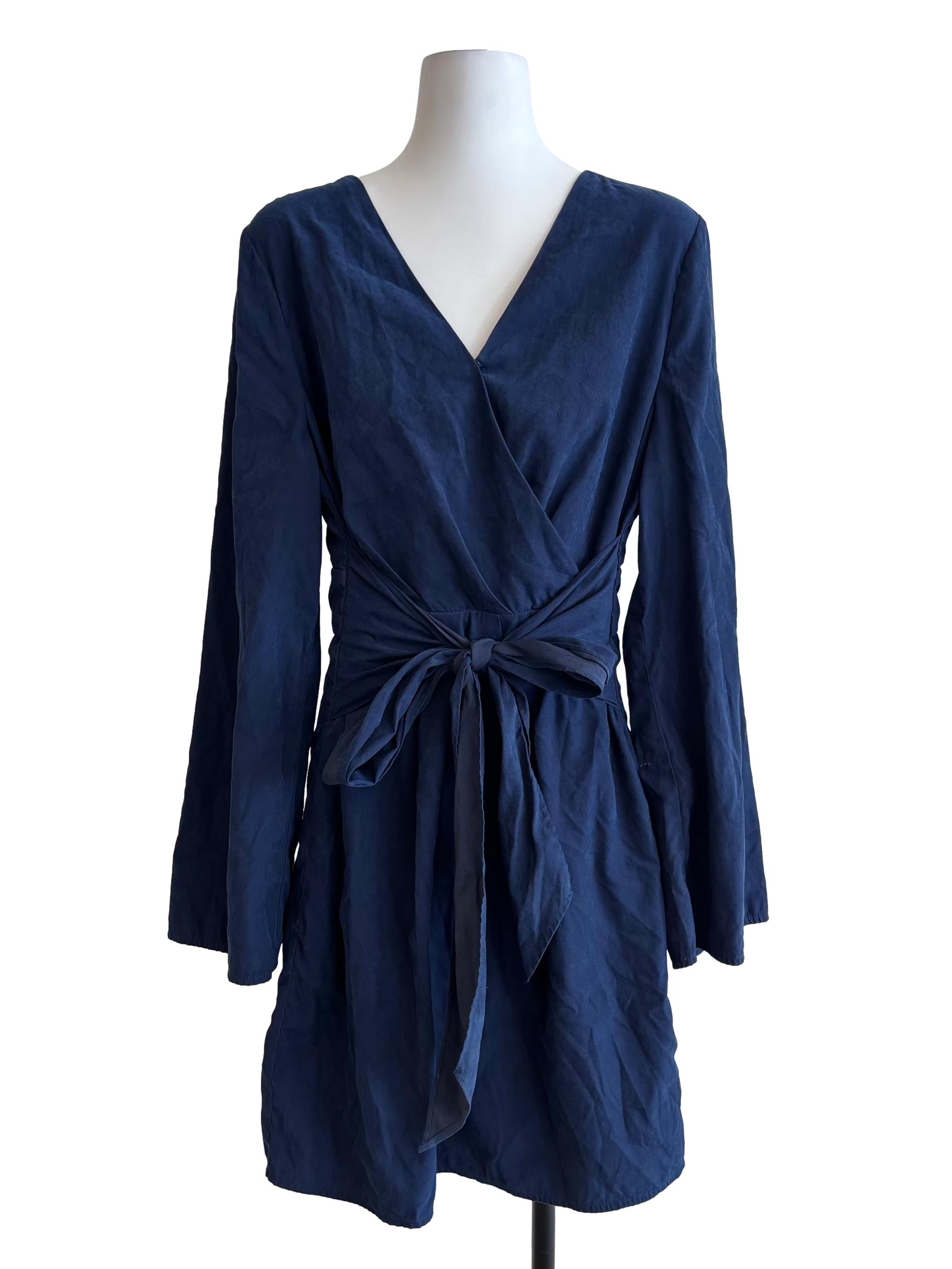 Navy Blue Long Sleeve Wrap Dress