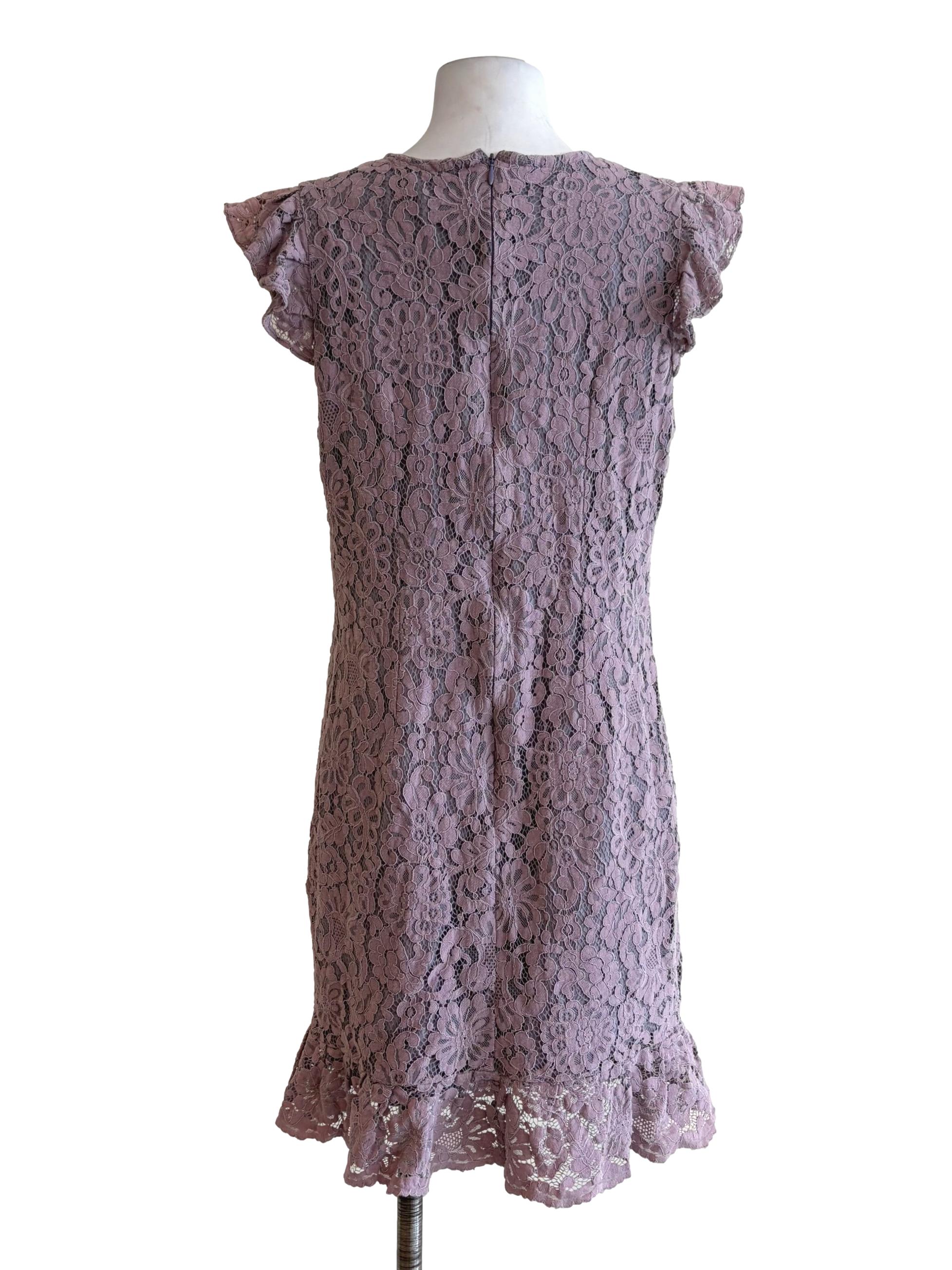 Lavender Purple Lace Flutter Sleeve Shift Dress