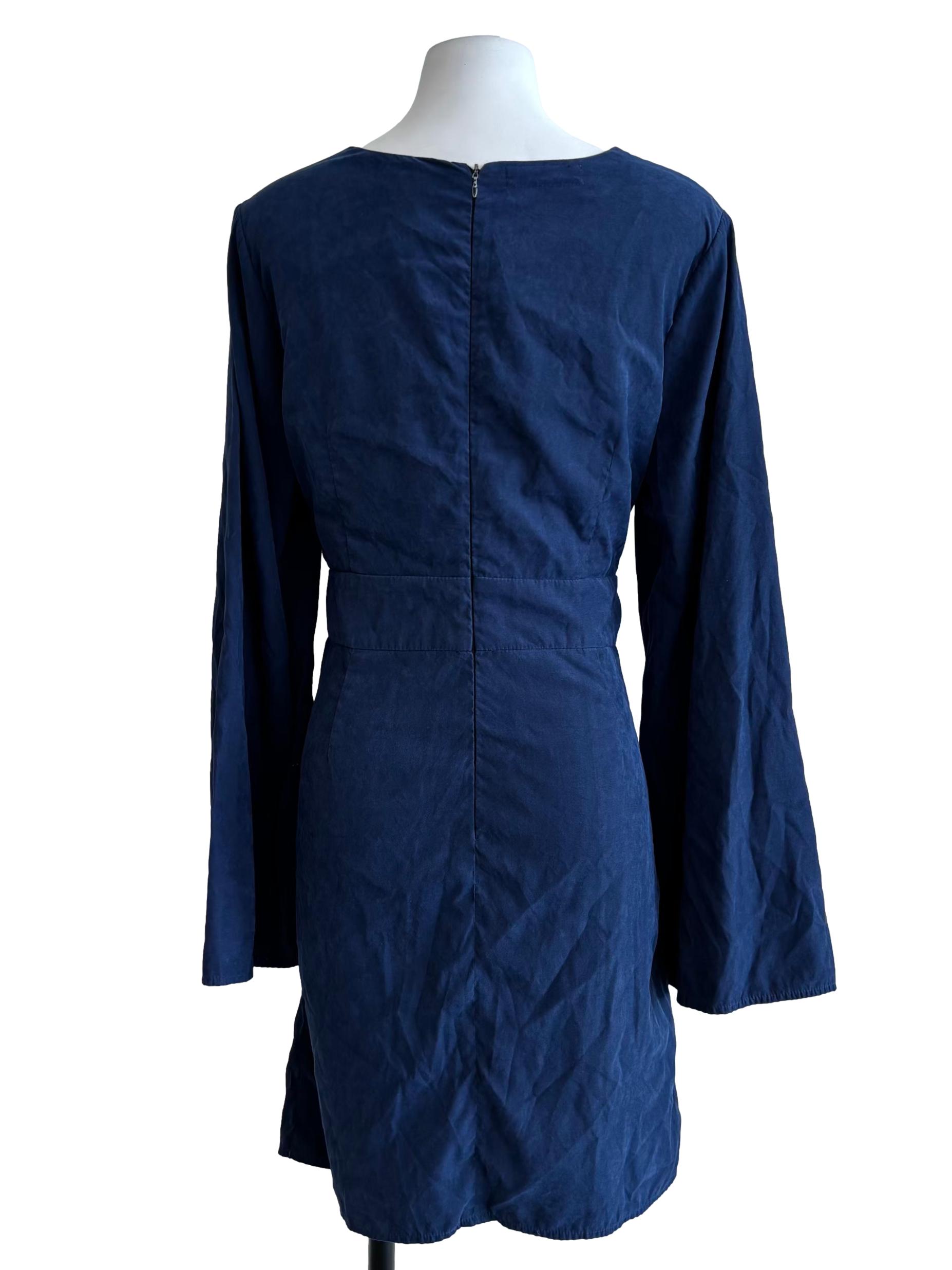 Navy Blue Long Sleeve Wrap Dress