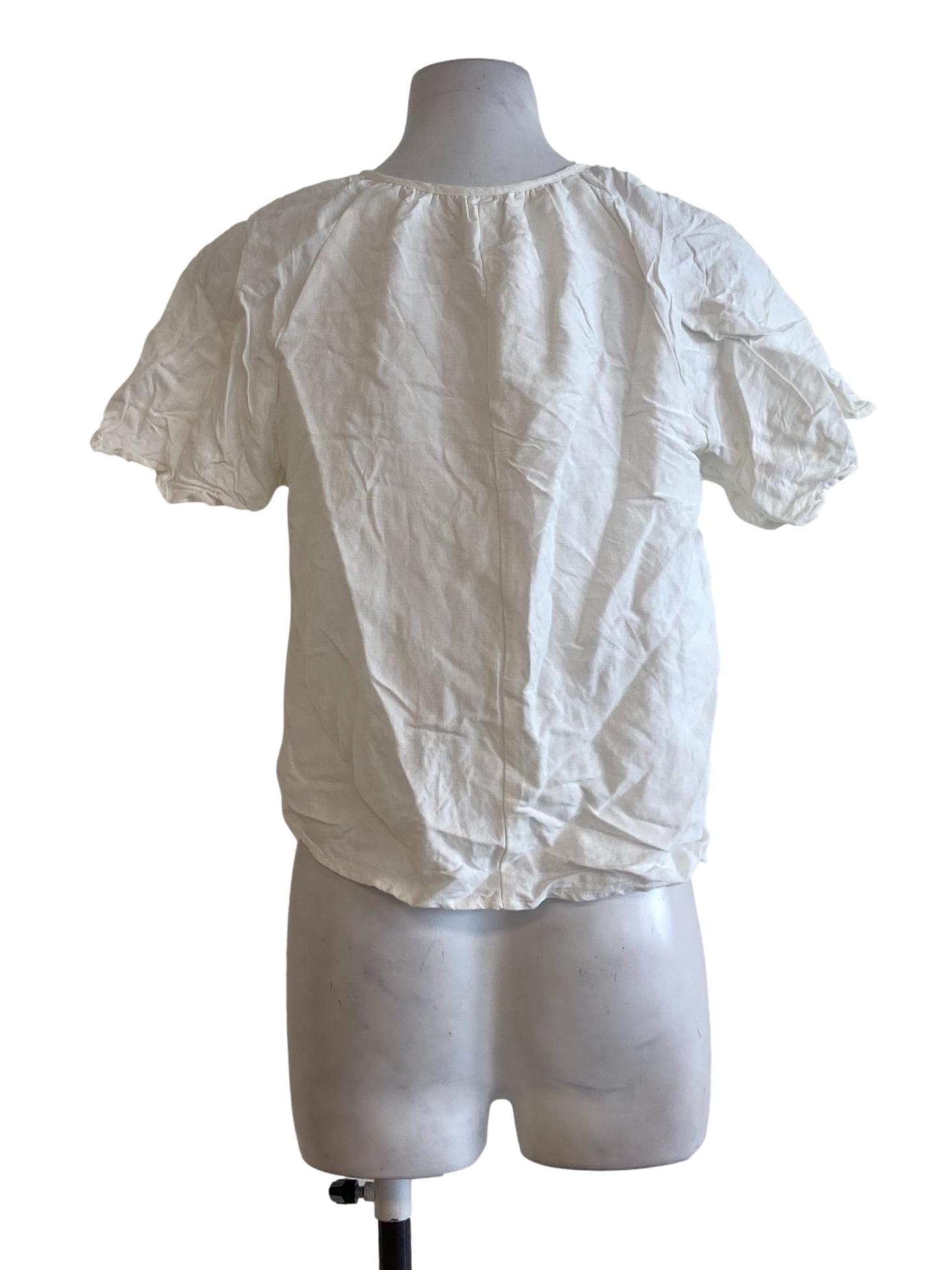White Linen Circular-Cap Sleeve Top