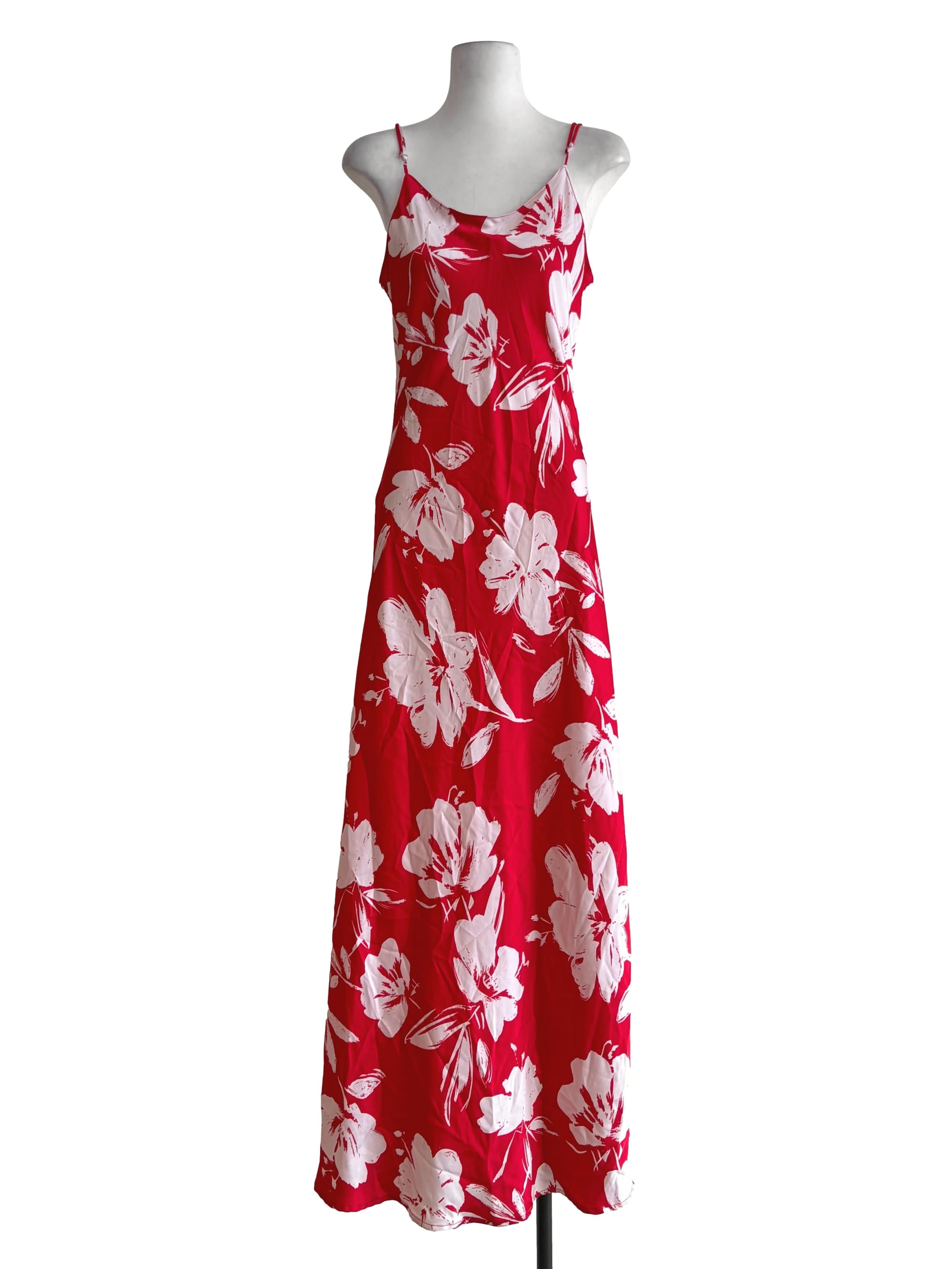 Candy Red White Floral Print Slip Dress