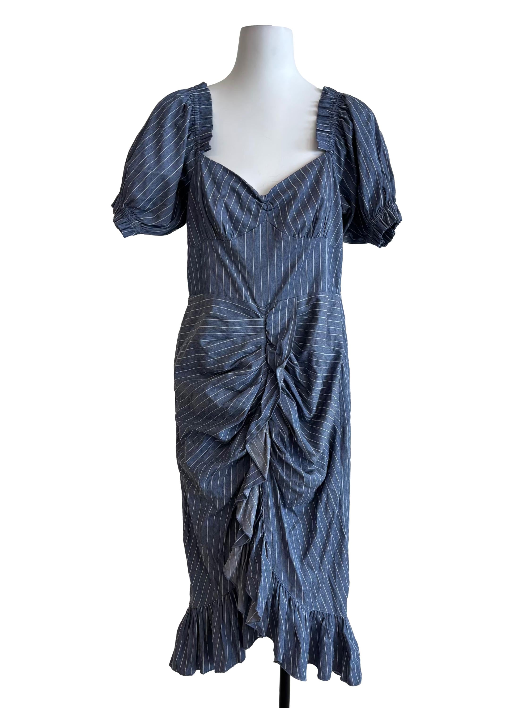 Stone Blue Striped Ruffle Dress