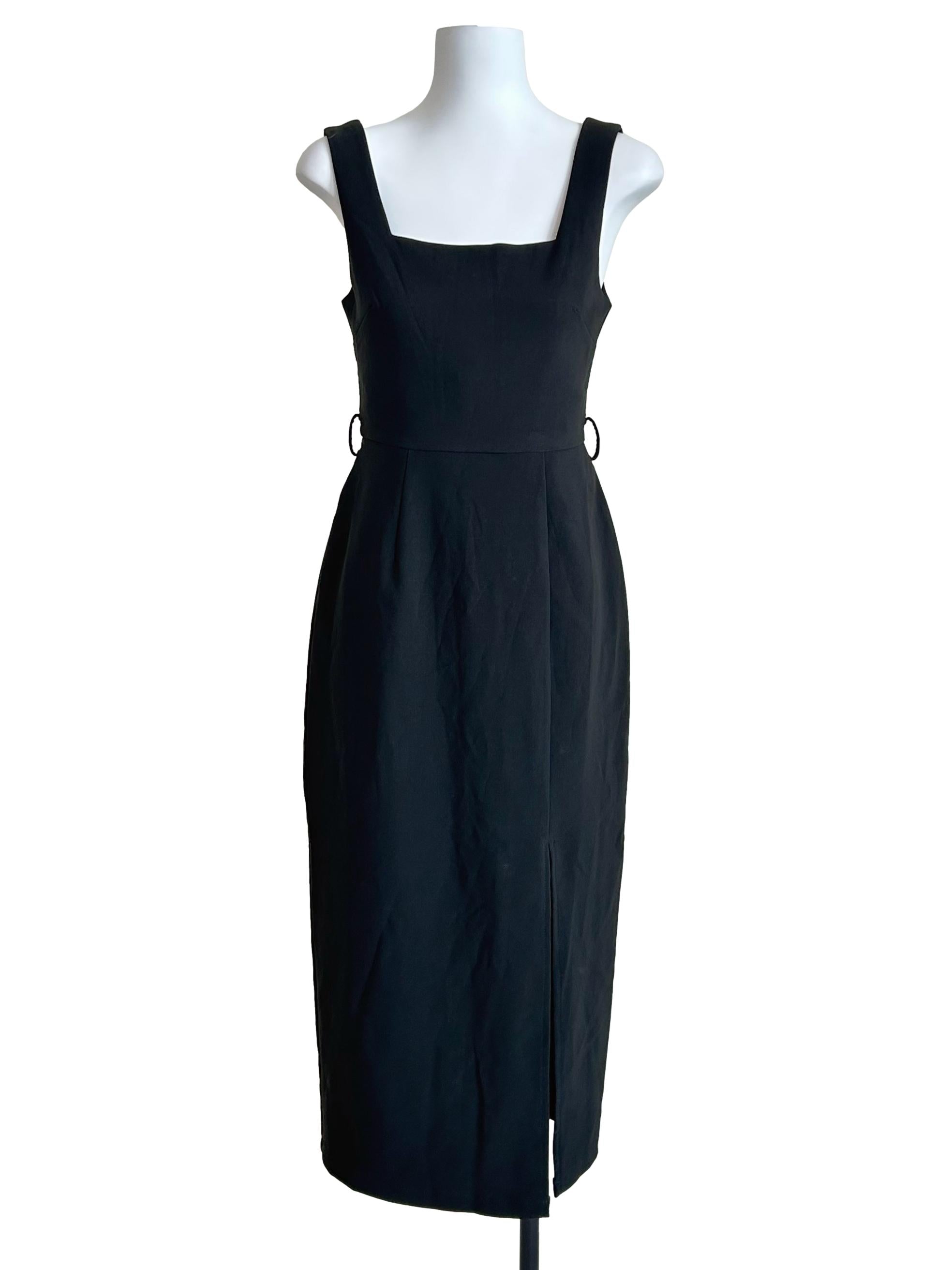 Black Puff-Sleeve Mermaid-Hem Midi Dress