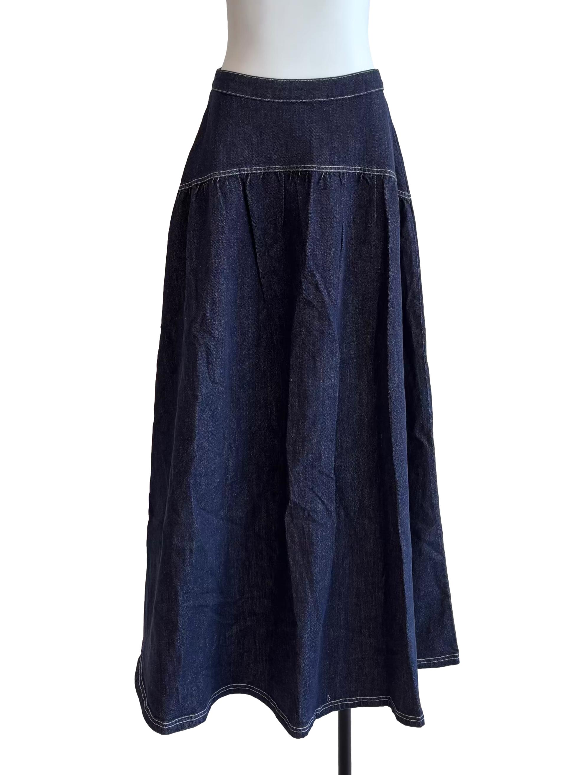 Dark Denim Blue Maxi Skirt