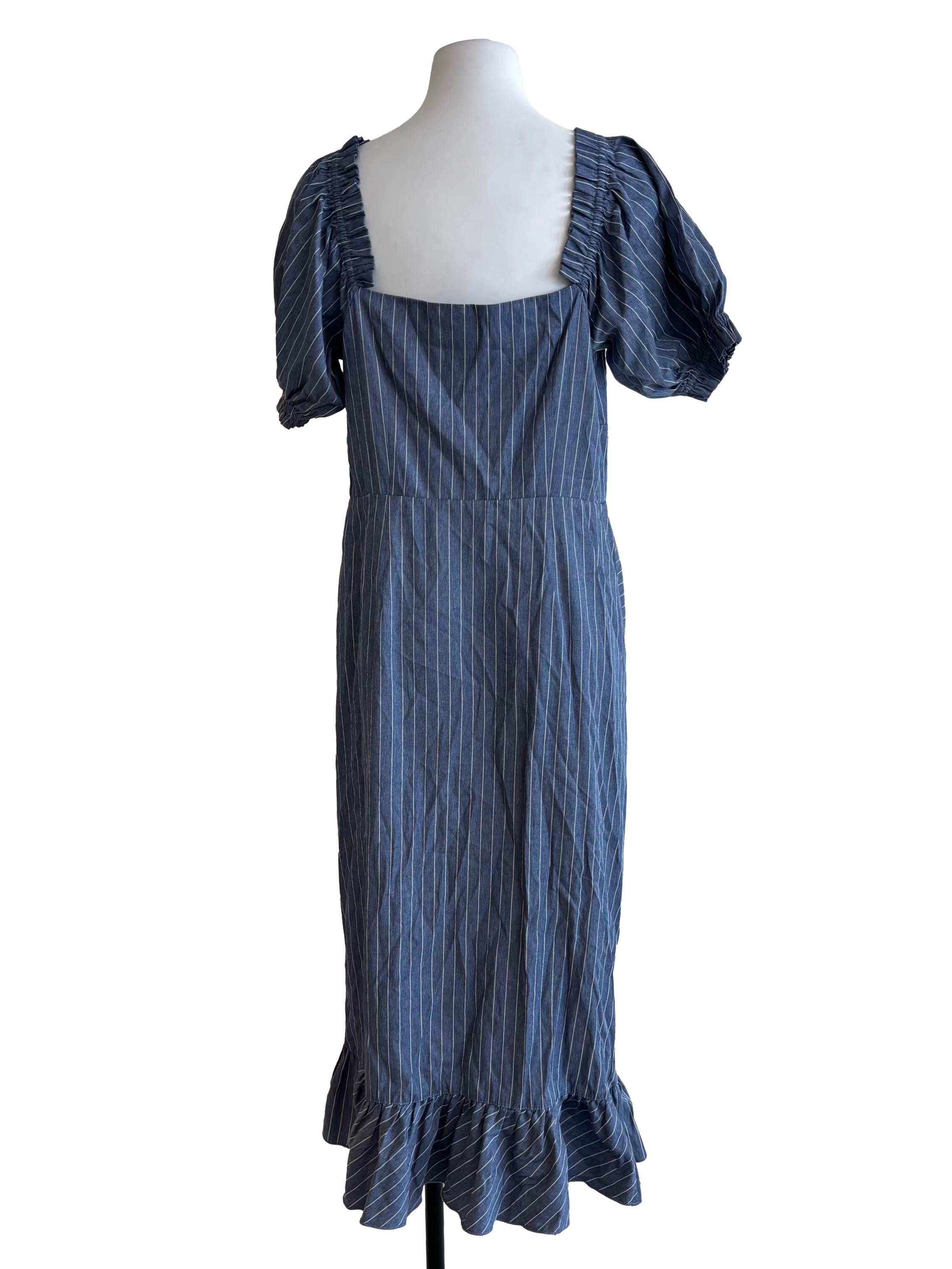 Stone Blue Striped Ruffle Dress