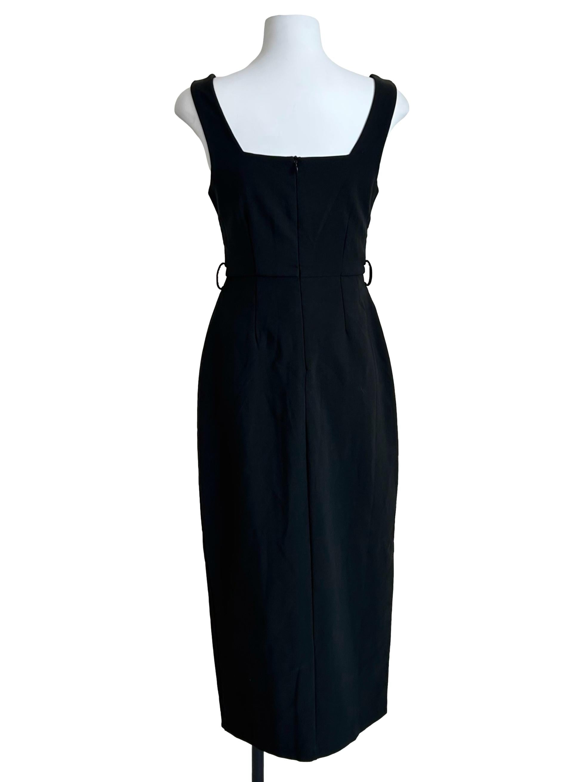 Black Puff-Sleeve Mermaid-Hem Midi Dress