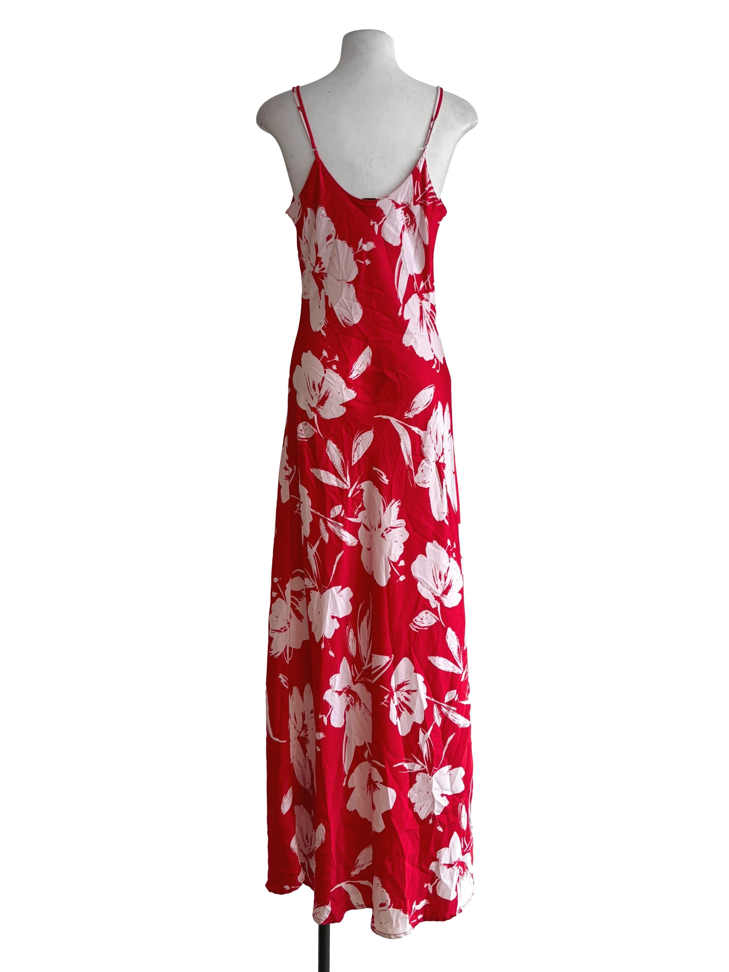 Candy Red White Floral Print Slip Dress