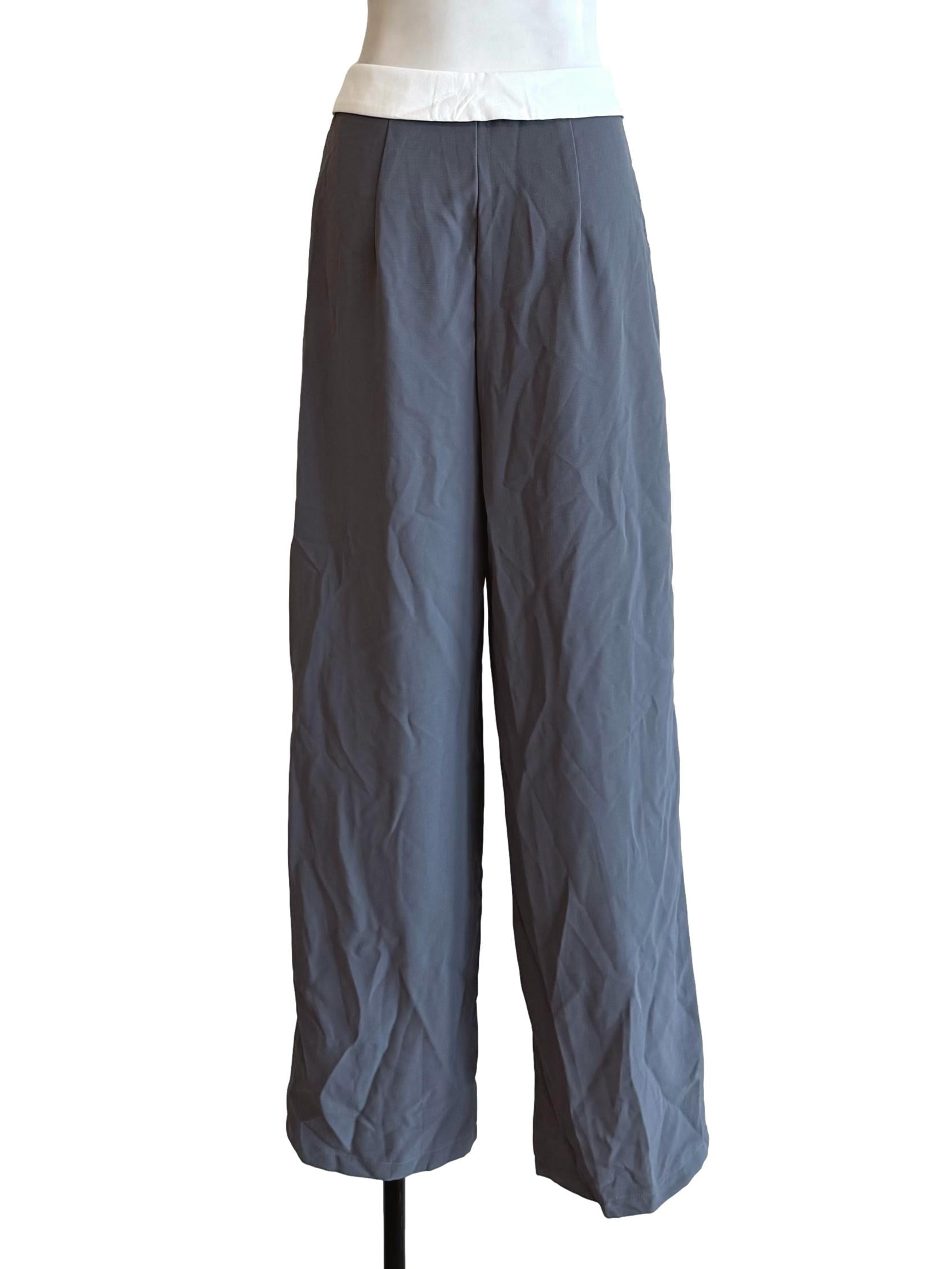 Grey Folded Waist Formal Pants