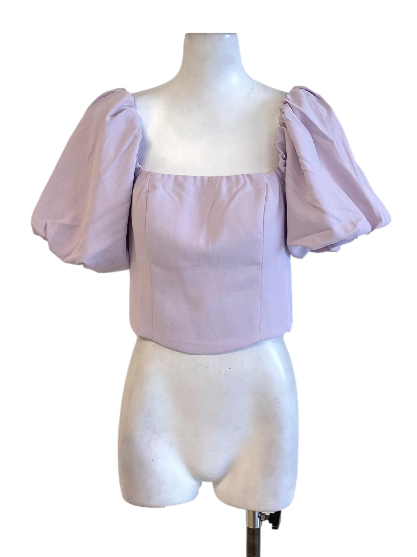 Light Heather Purple Square Neck Cropped Puffed Top