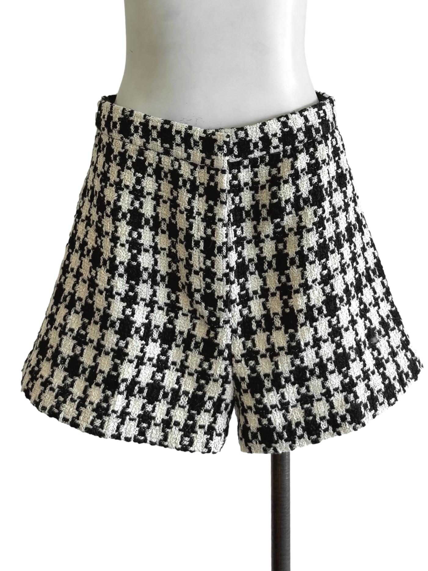 Ivory & Black Tweed Shorts