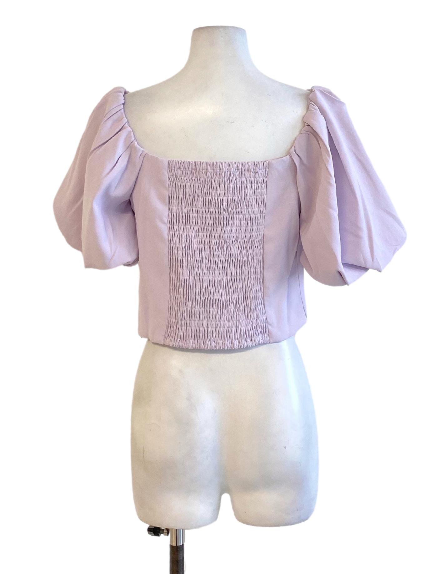 Light Heather Purple Square Neck Cropped Puffed Top