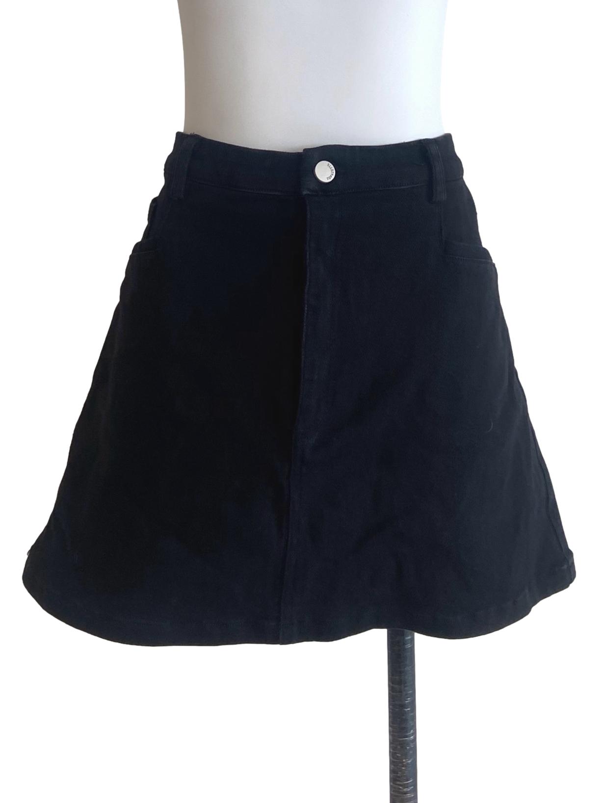 Black Herringbone Jeans Skirt