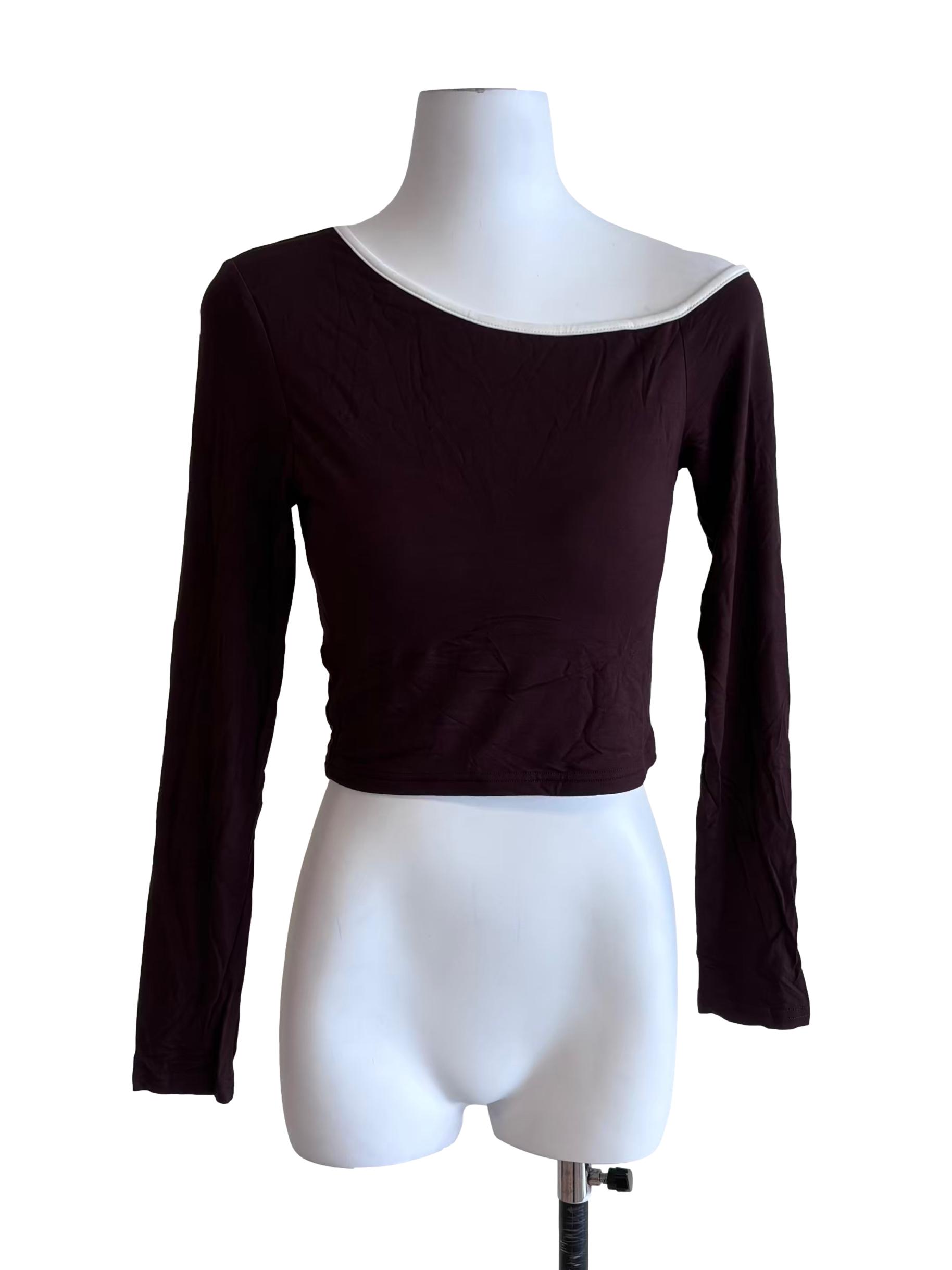 Dark Brown Asymmetric Neckline Top