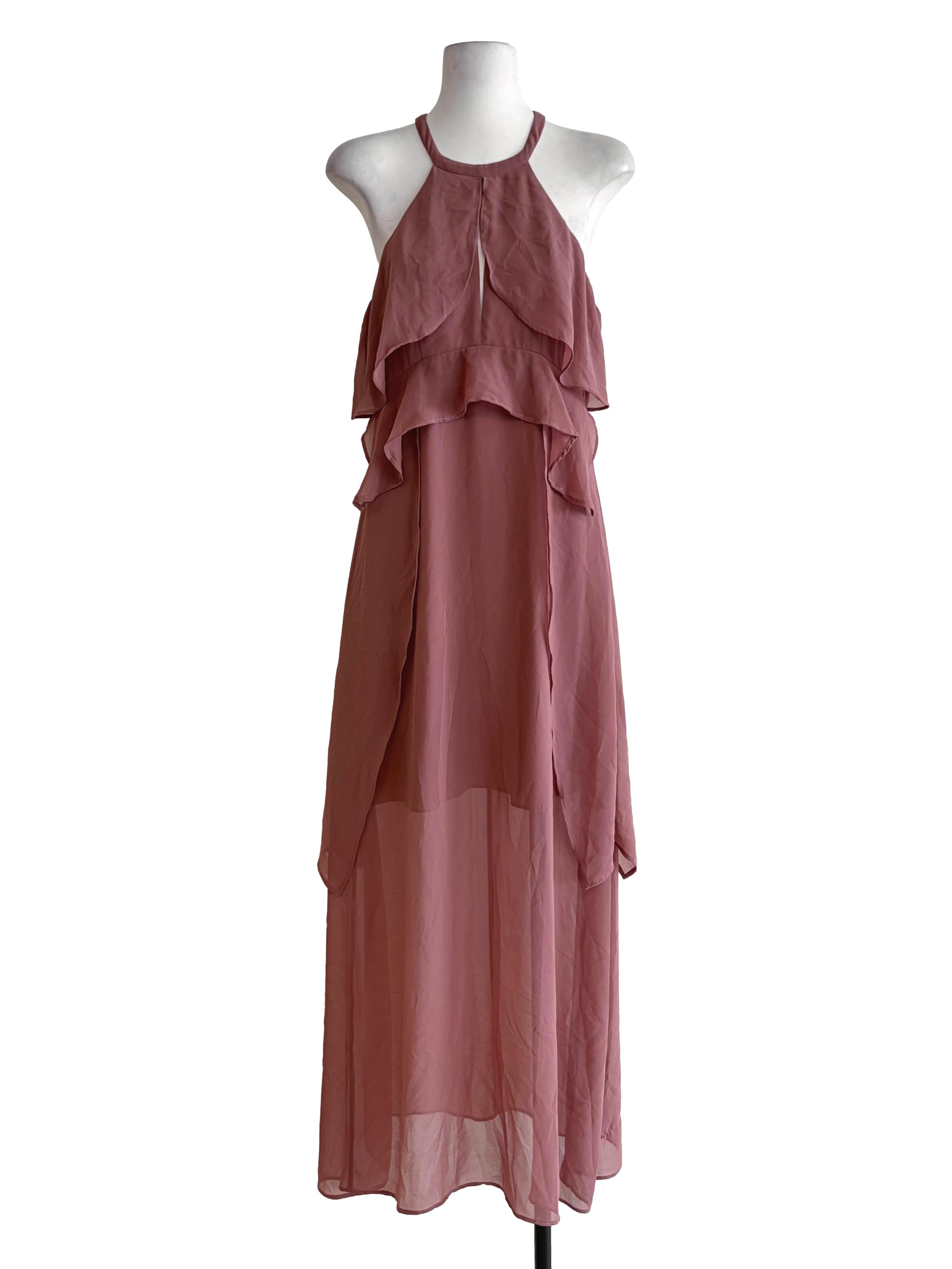 Blush Pink Flutter Sleeve Mesh A-Line Dress
