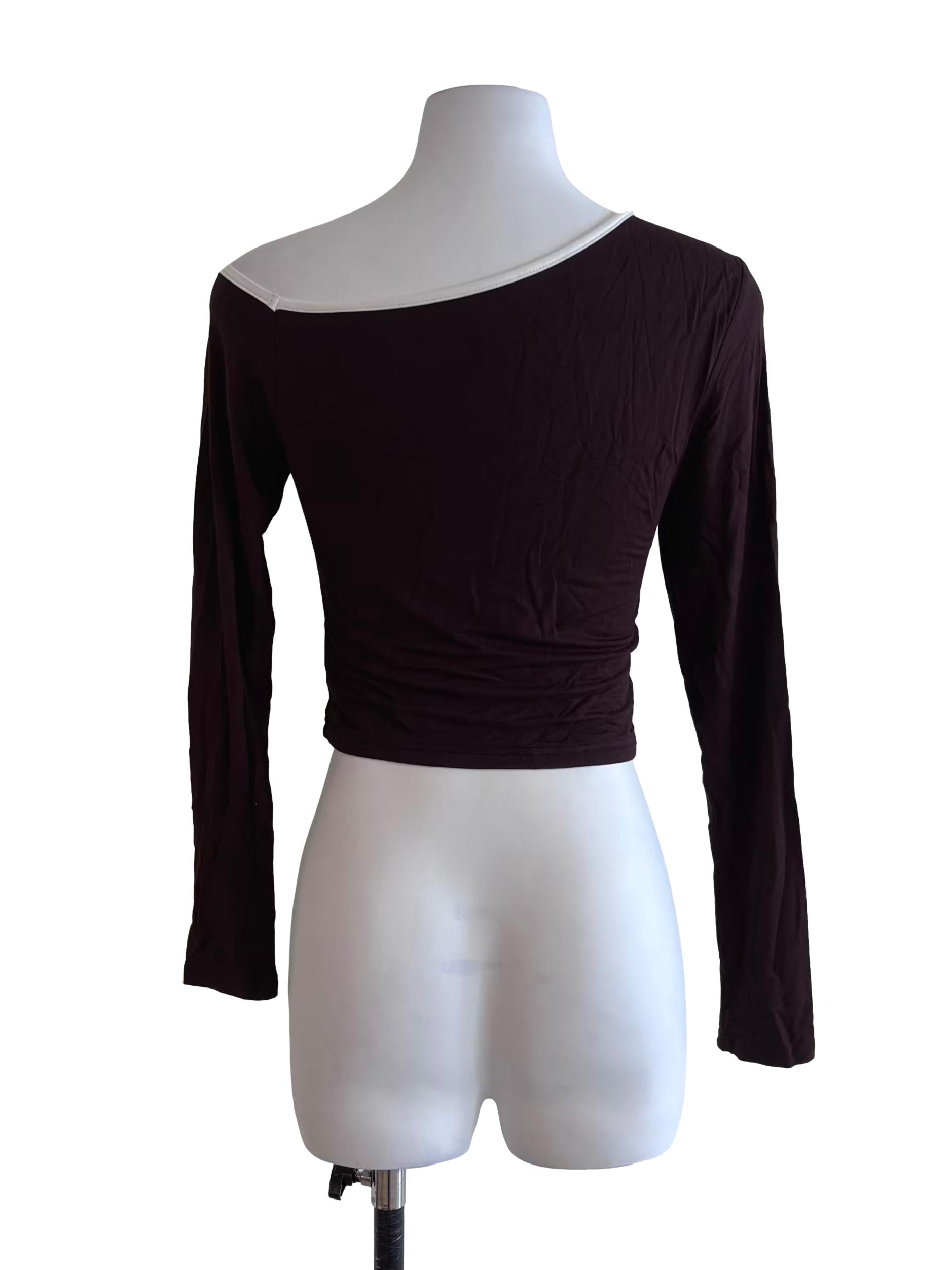 Dark Brown Asymmetric Neckline Top