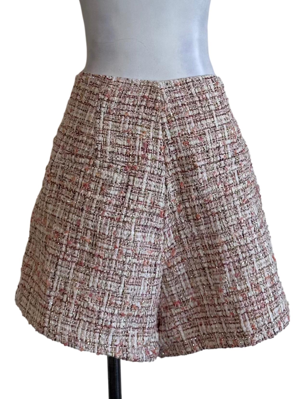 Light Pink Tweed Textured Shorts