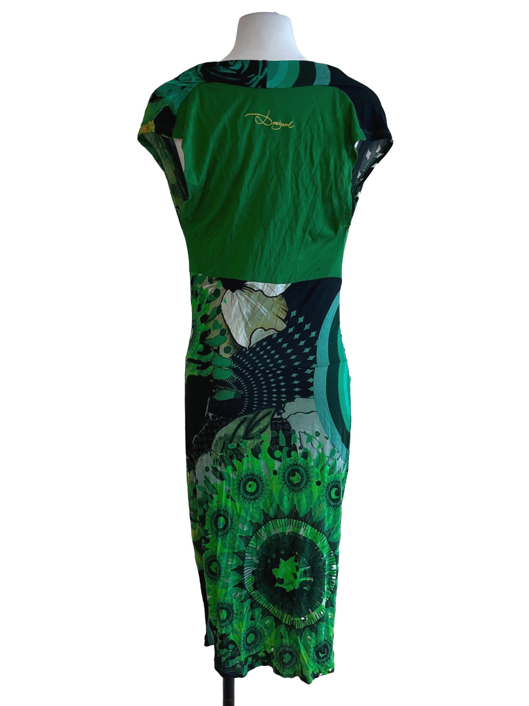 Green Black Abstract Cowl Neck Dress