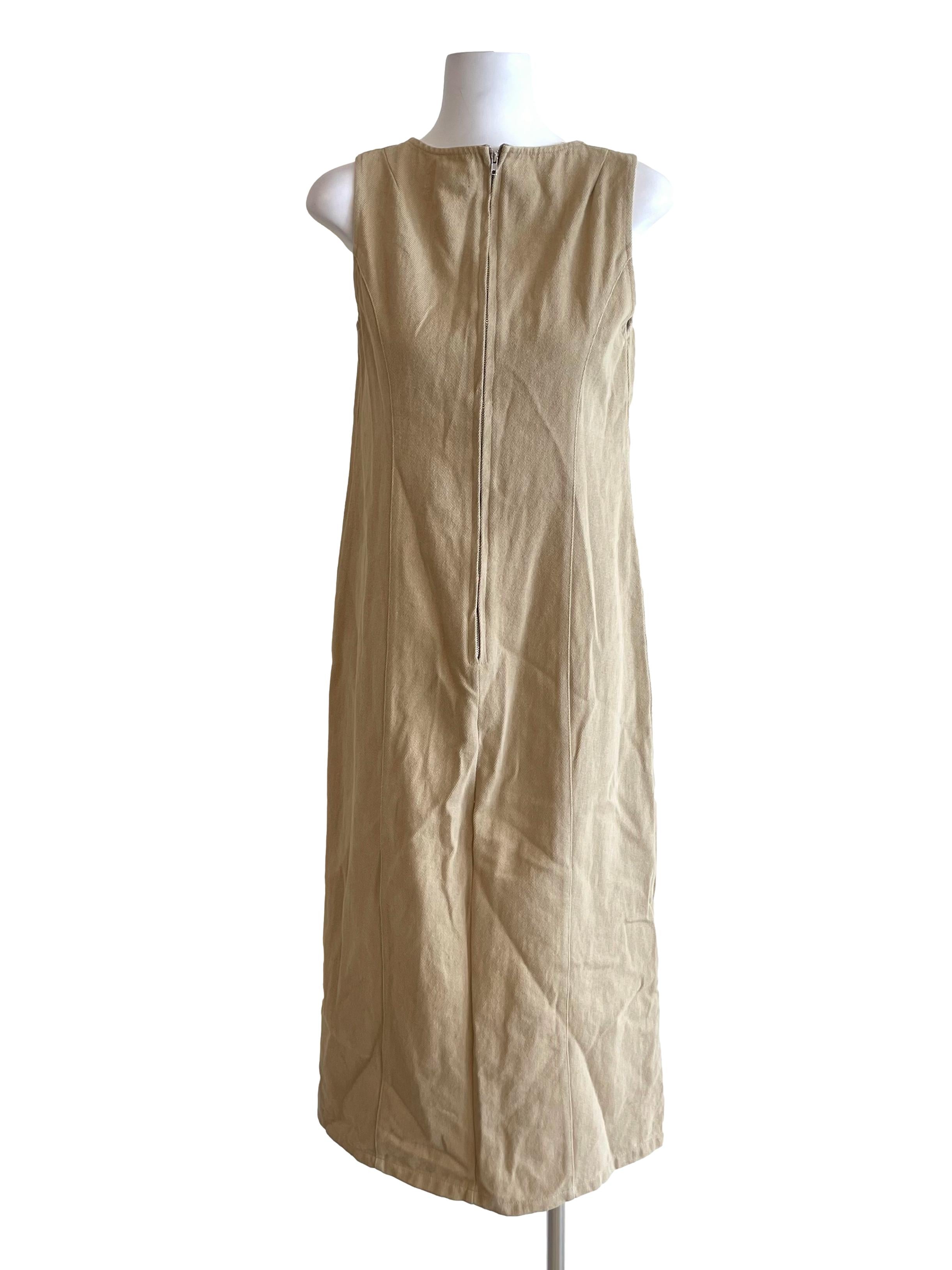 Khaki Zip Up Denim Dress