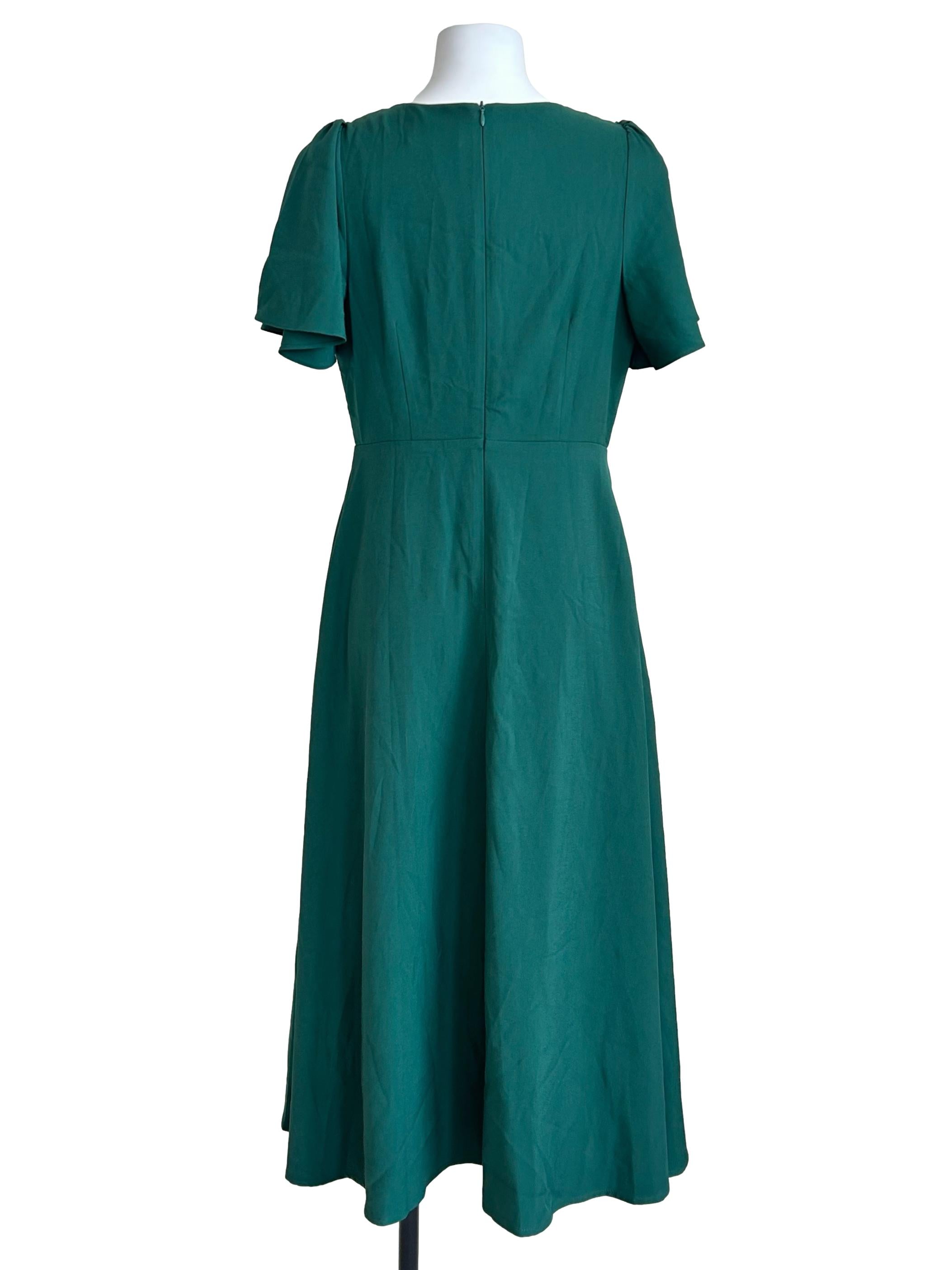 Forest Green Flutter-Sleeve A-Line Dress