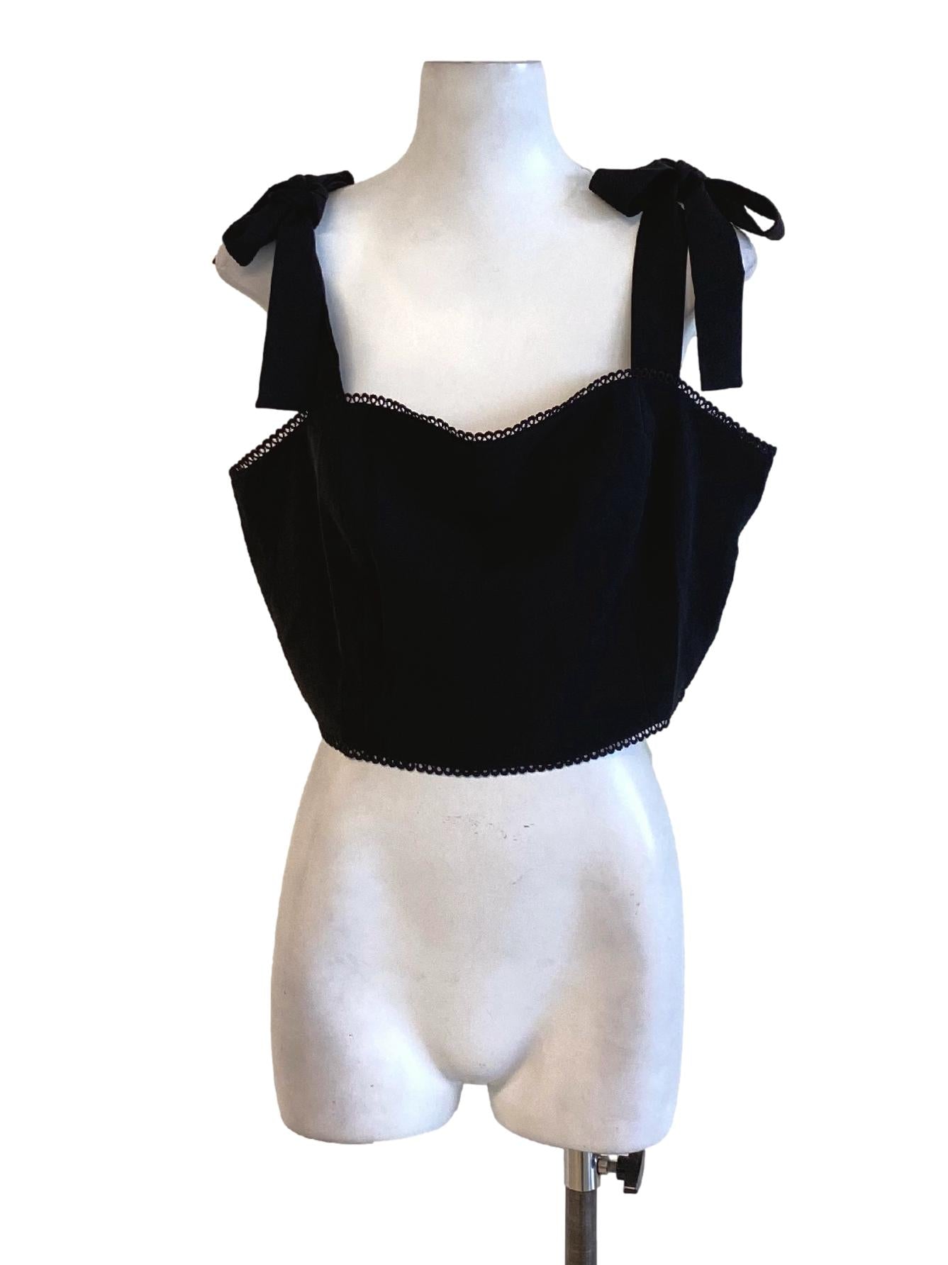 True Black Lace Detail Tie Strap Sweetheart Top