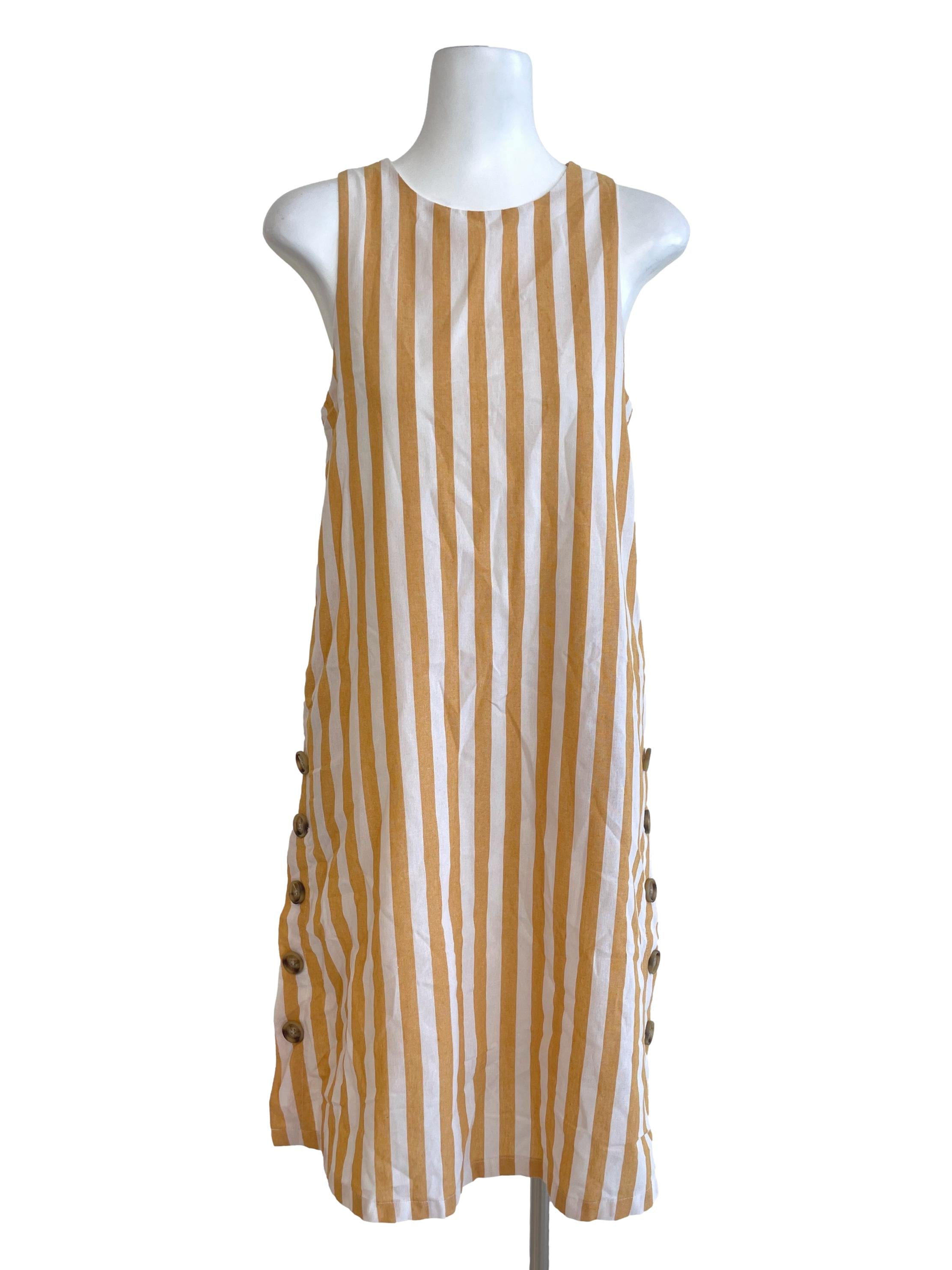 Butterscotch Yellow Awning Stripes Trapezoid Dress