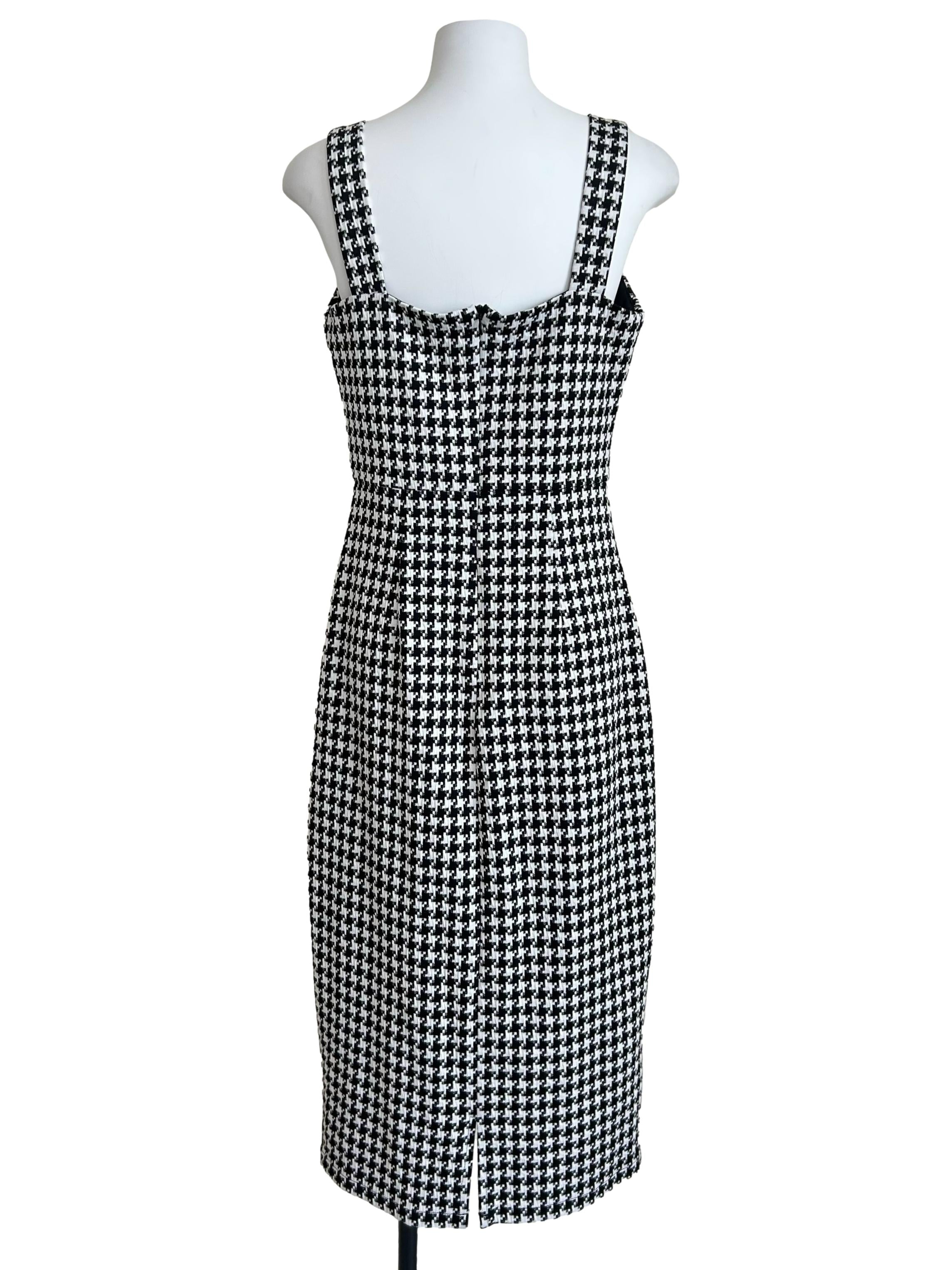 Black Houndstooth Fitted Sheath Dress