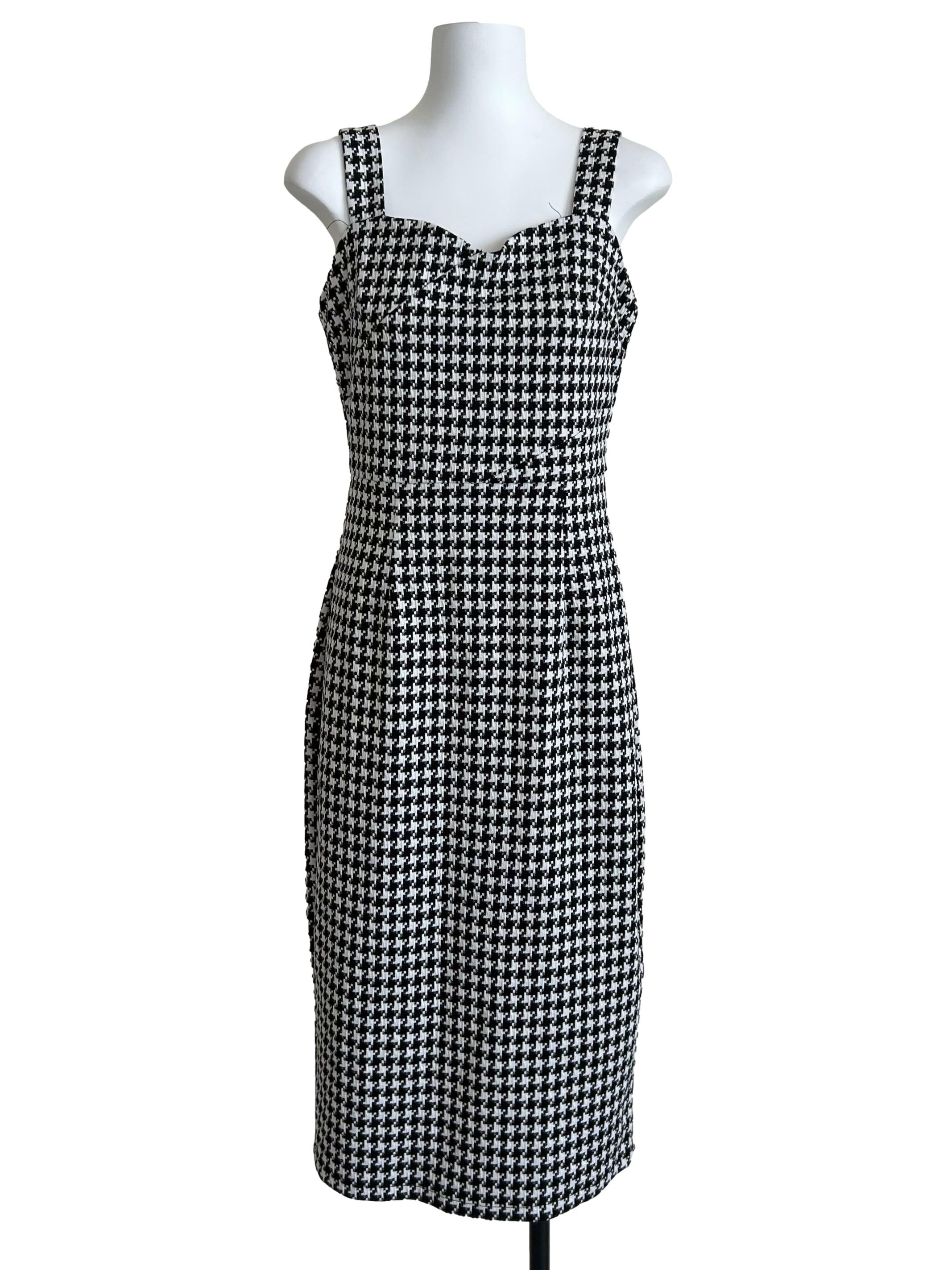 Black Houndstooth Fitted Sheath Dress