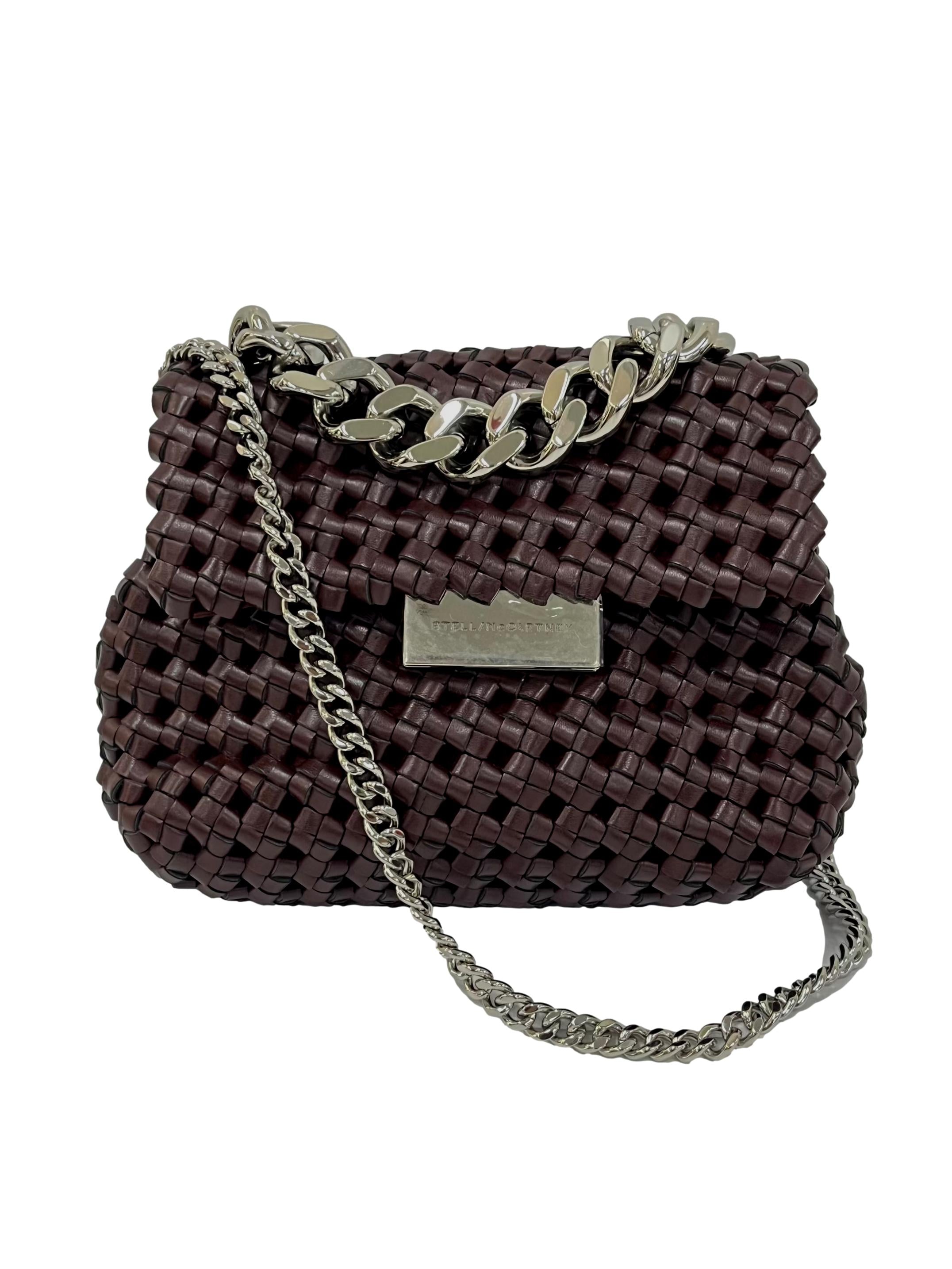 Dark Burgundy Woven Faux Leather Mini Becks Bag