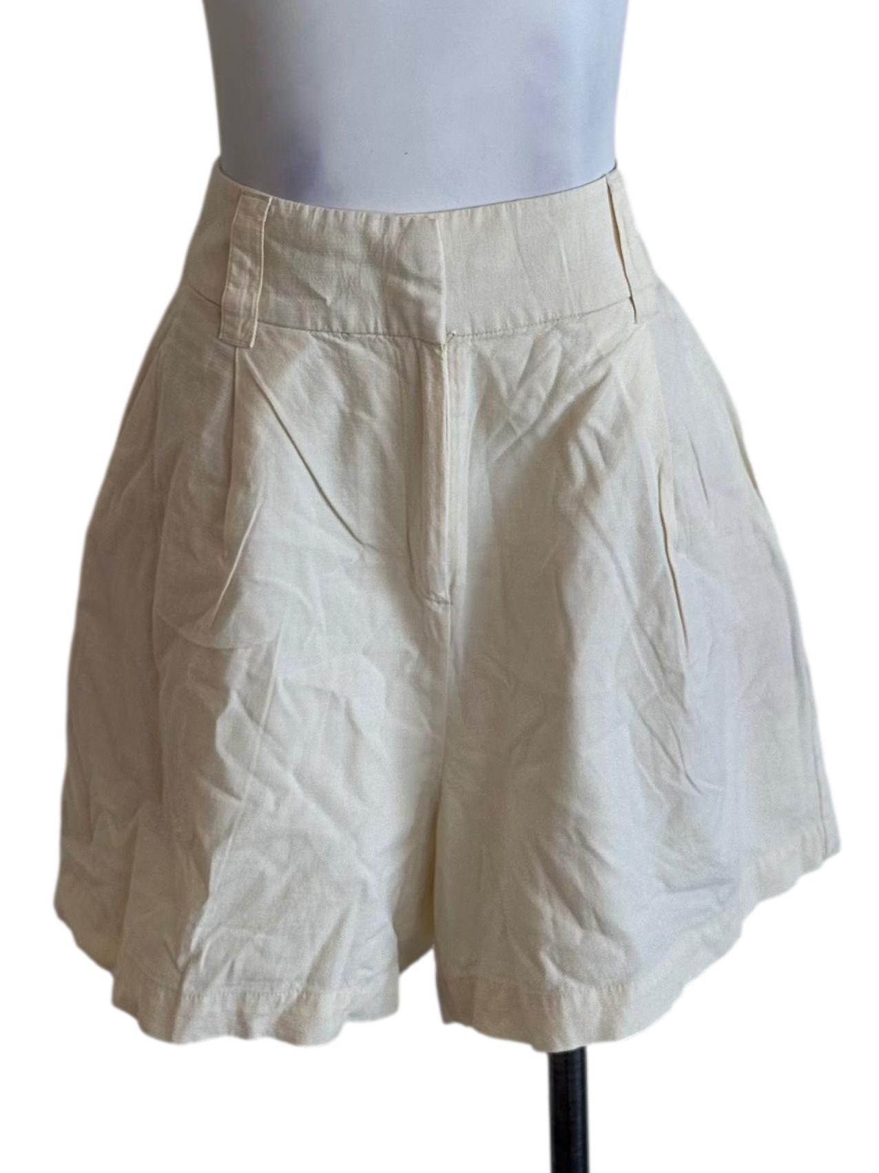 Cream White Textured High Waist Shorts LB