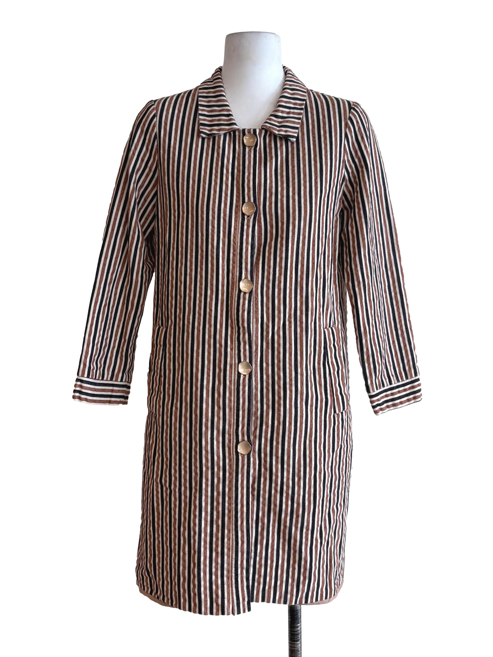 Tortilla Brown Blue White Stripes Button Down Top