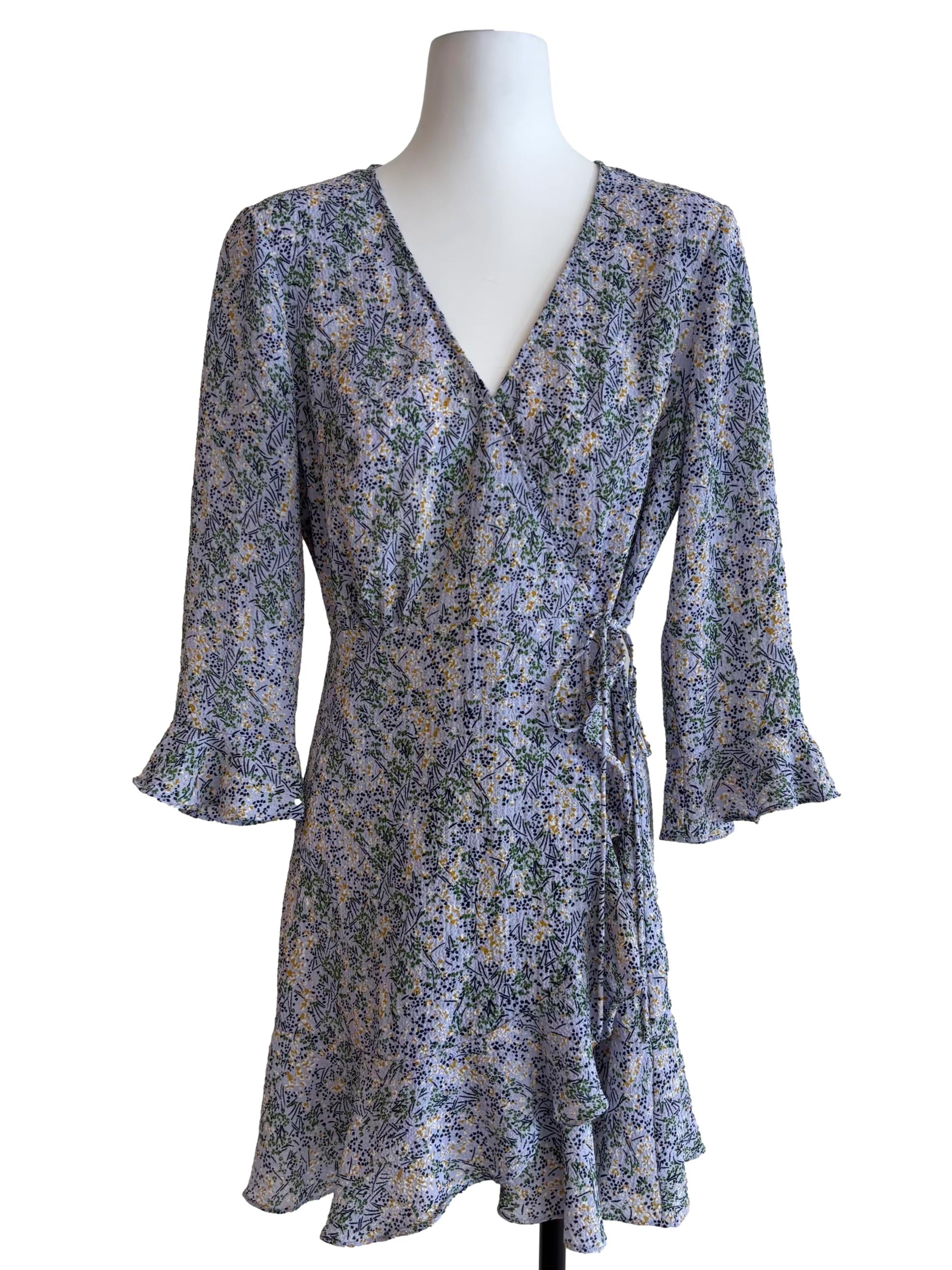 Powder Blue Printed Wrap Dress